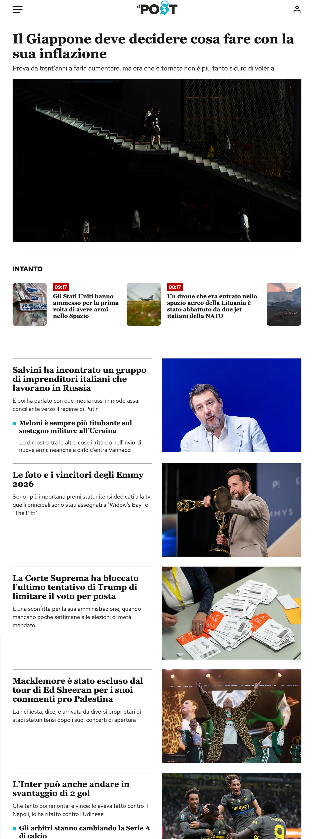Screenshot of the Il Post front page