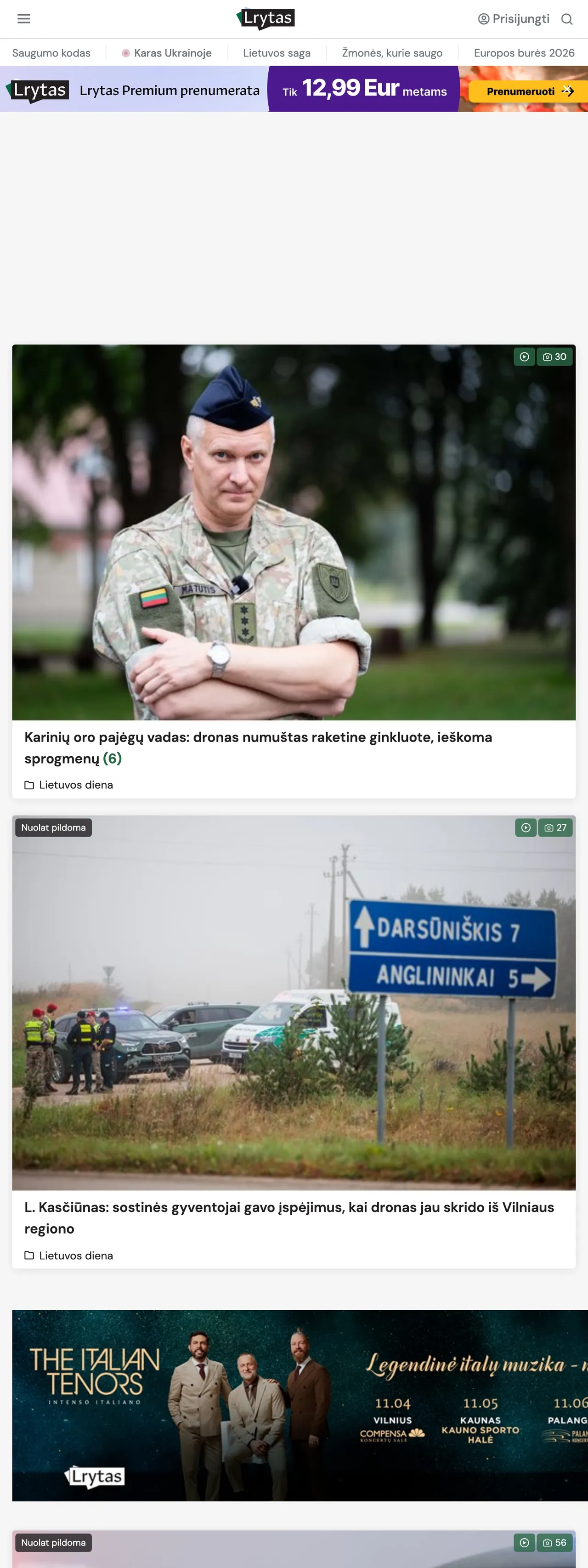 Screenshot of the Lrytas front page