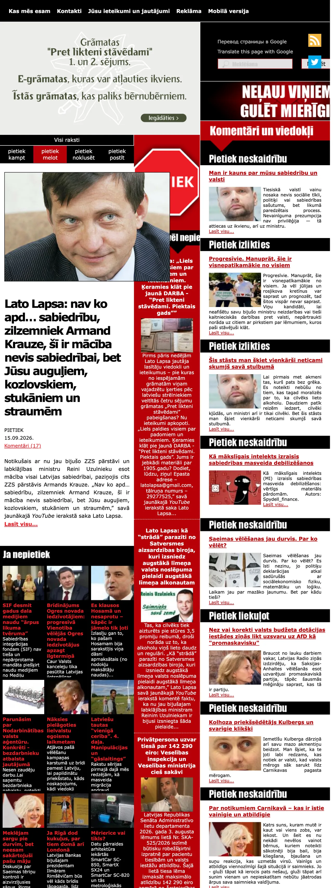 Screenshot of the Pietiek front page