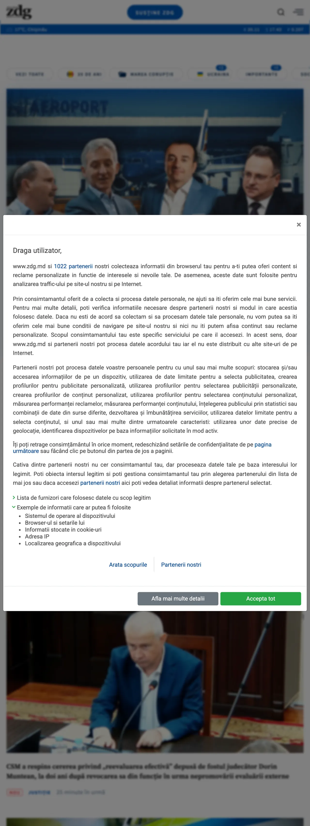 Screenshot of the Ziarul de Gardă front page