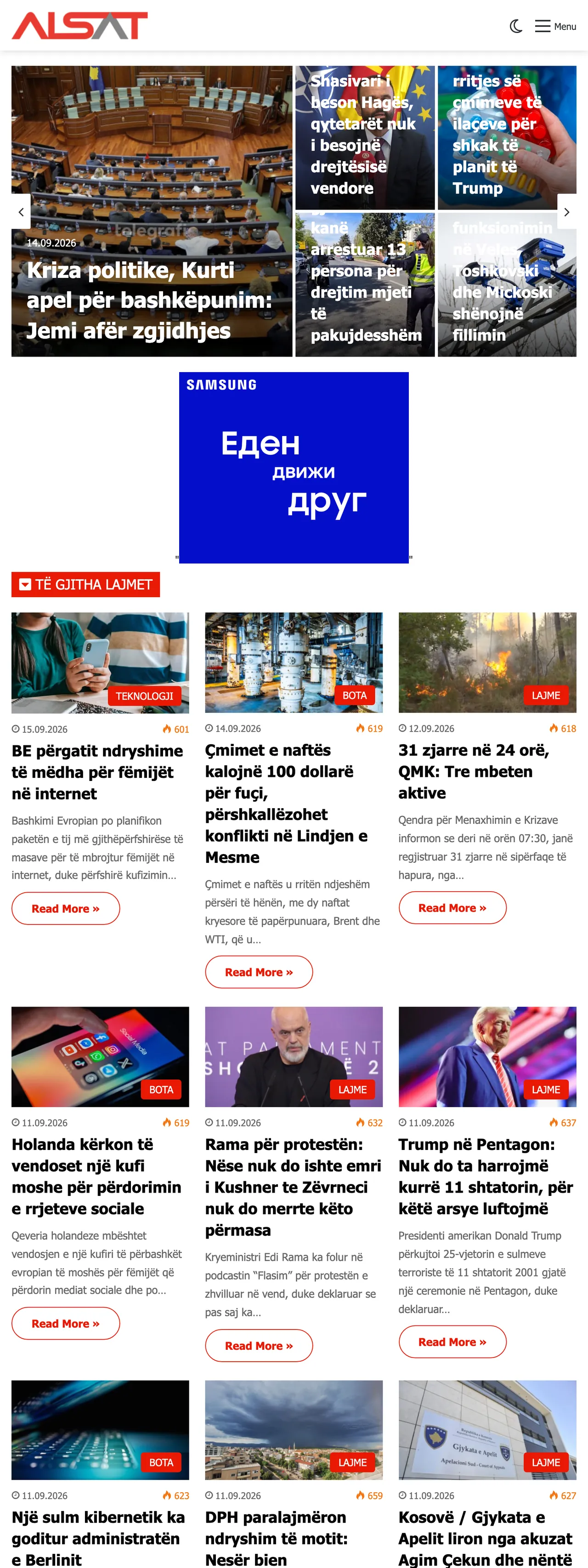 Screenshot of the ALSAT front page