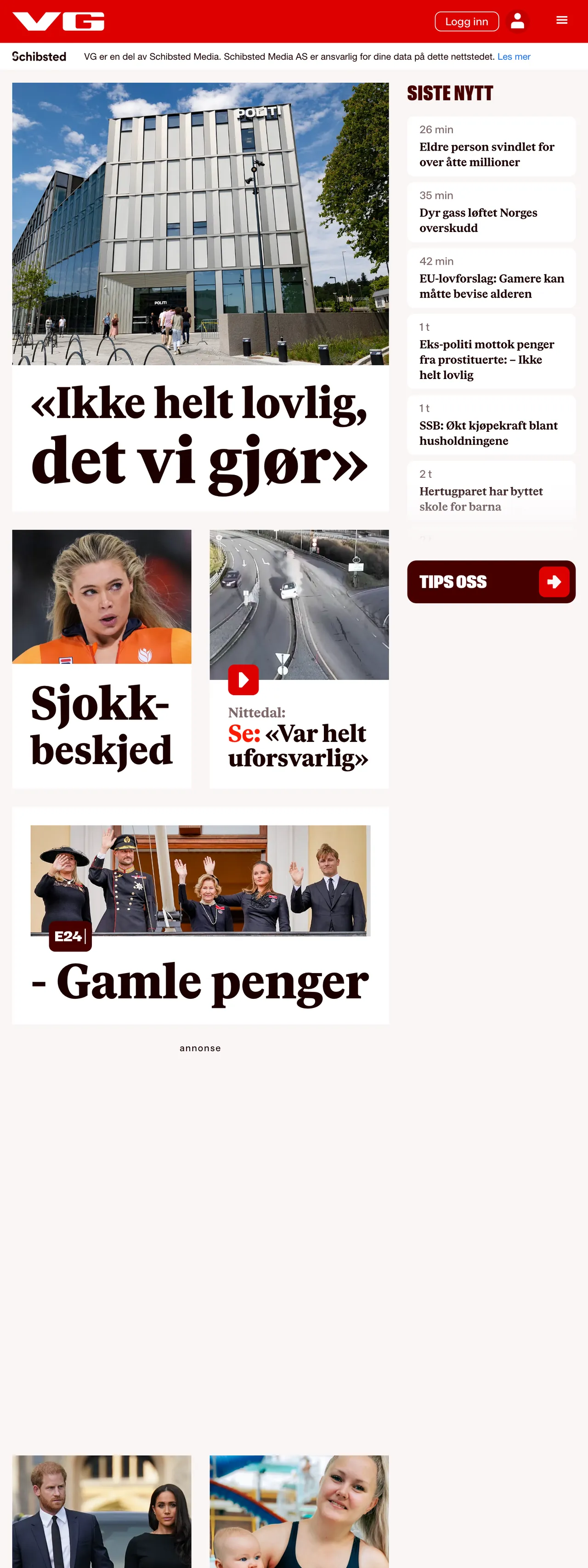 Screenshot of the VG front page