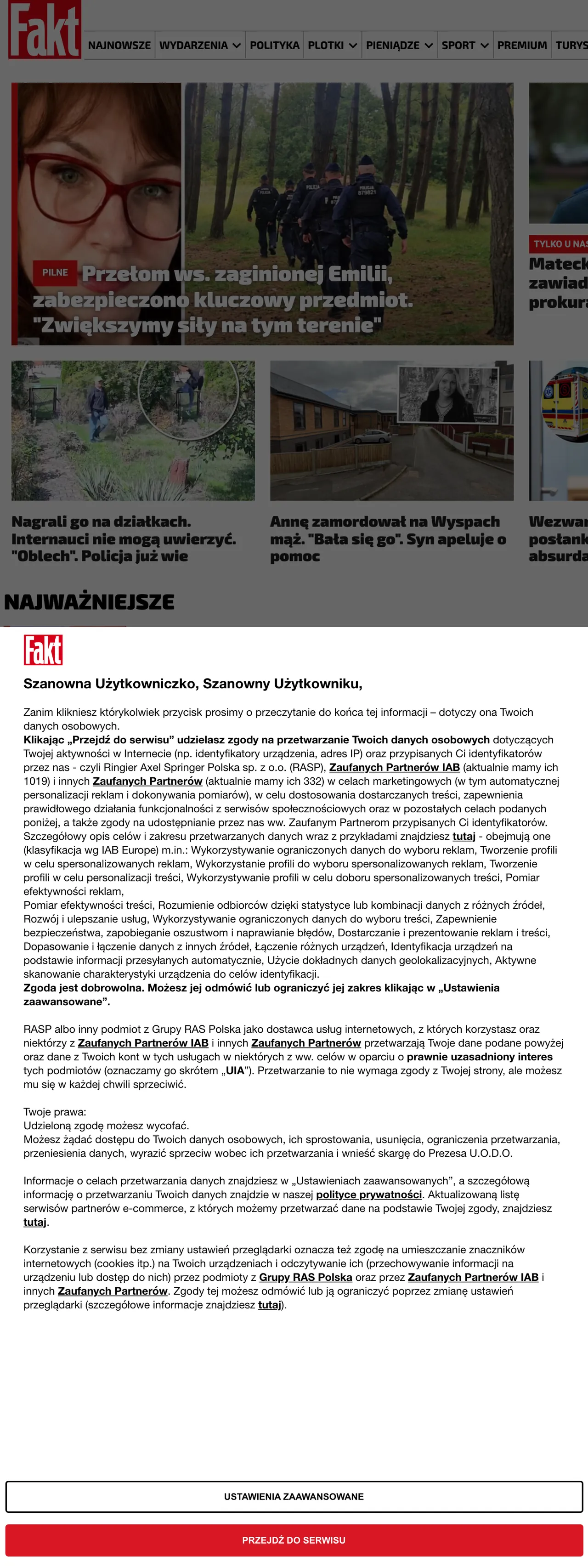 Screenshot of the Fakt front page