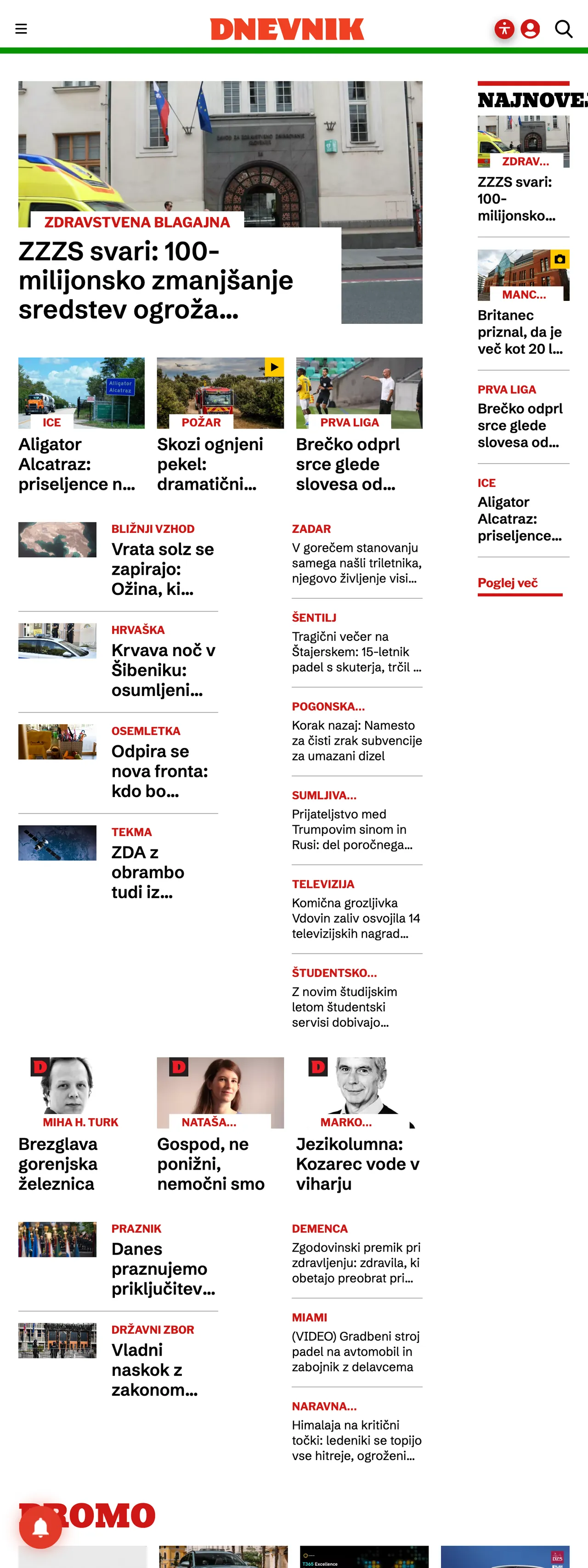 Screenshot of the Dnevnik front page
