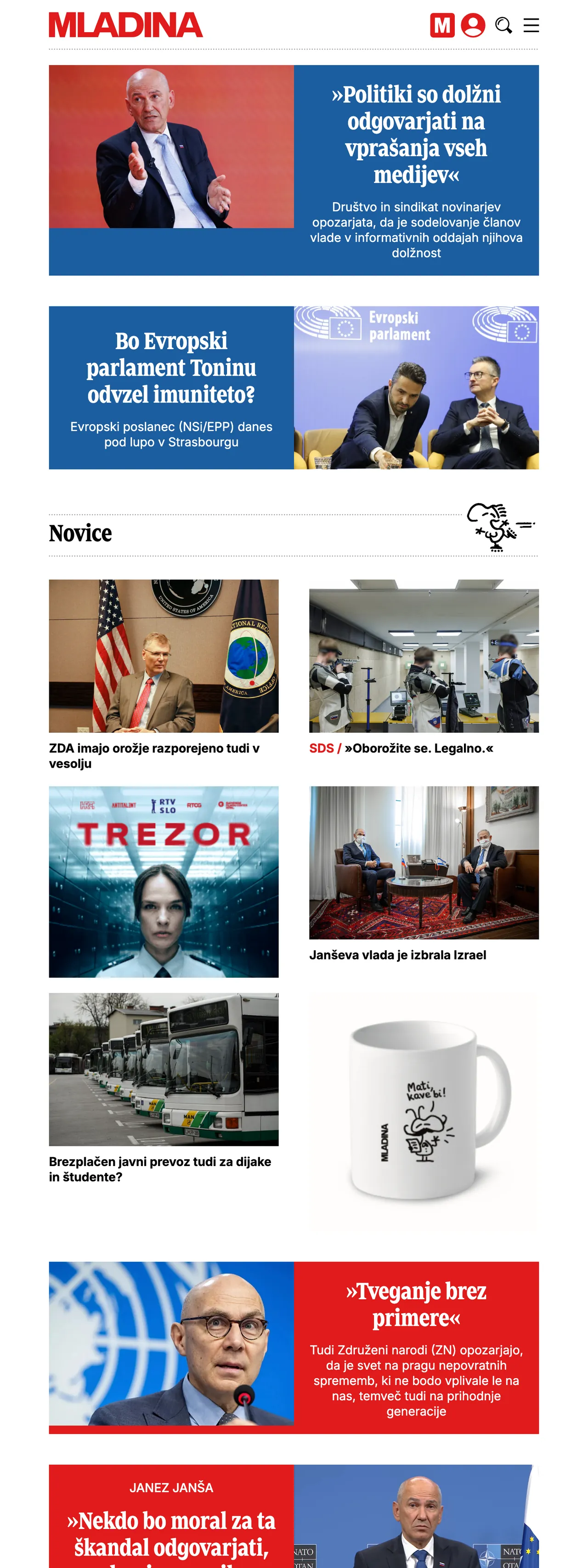 Screenshot of the Mladina front page