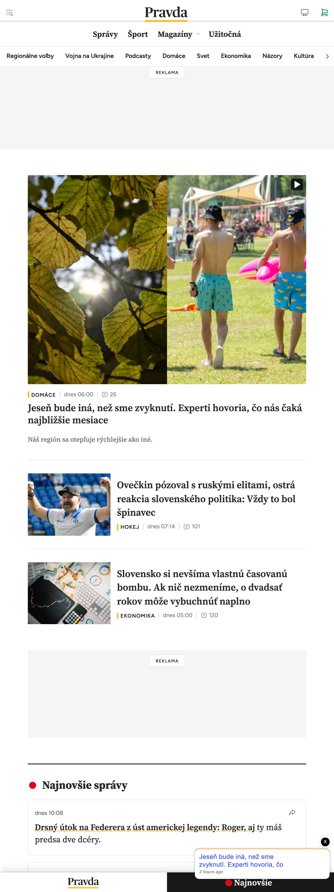 Screenshot of the Pravda front page