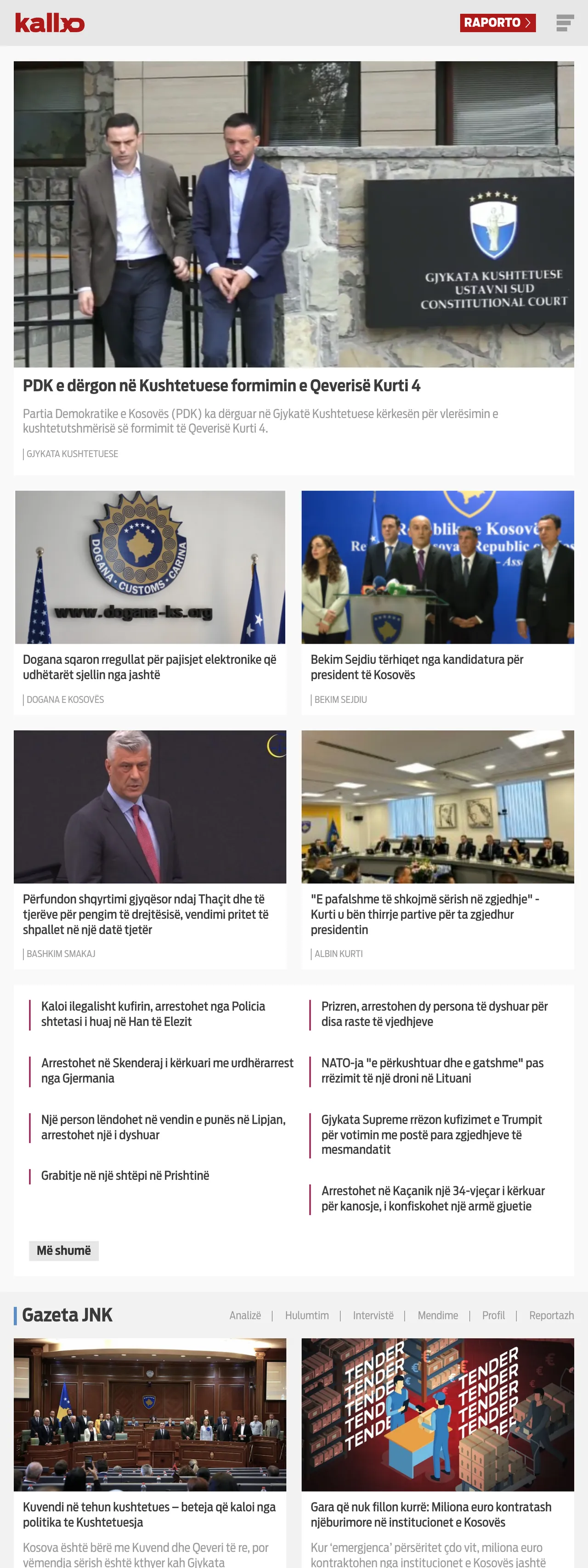 Screenshot of the Kallxo front page