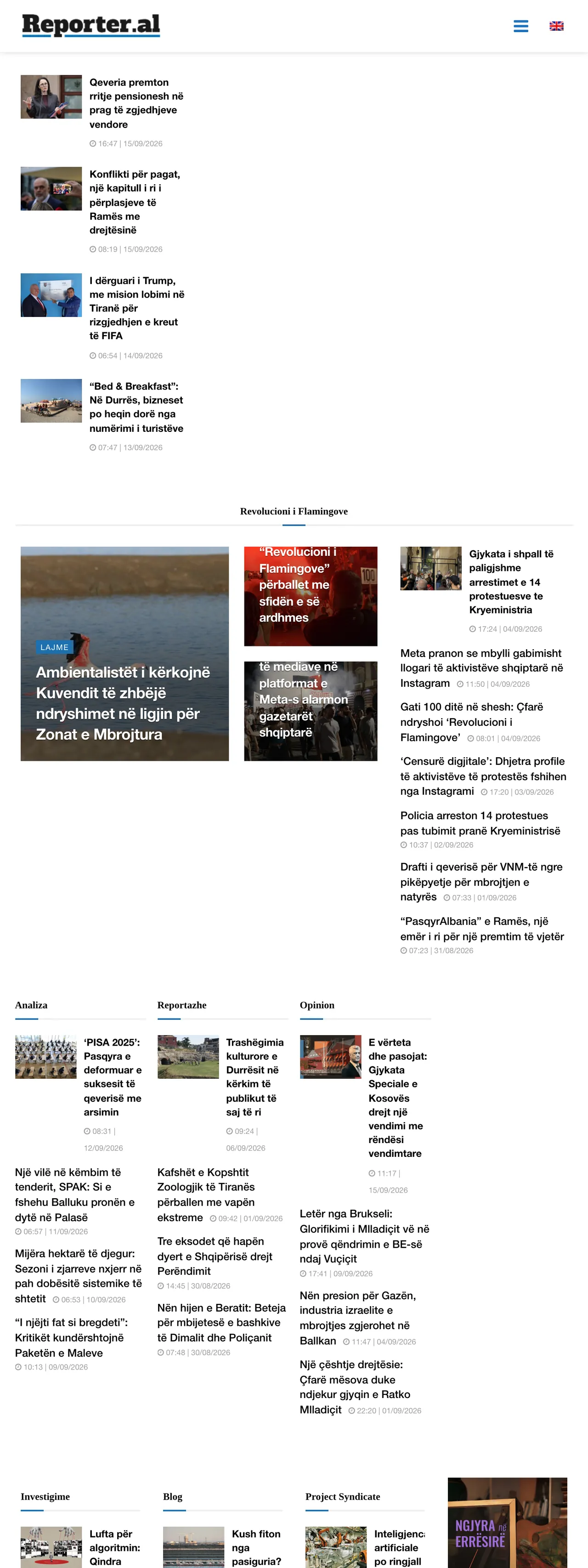 Screenshot of the Reporter.al front page