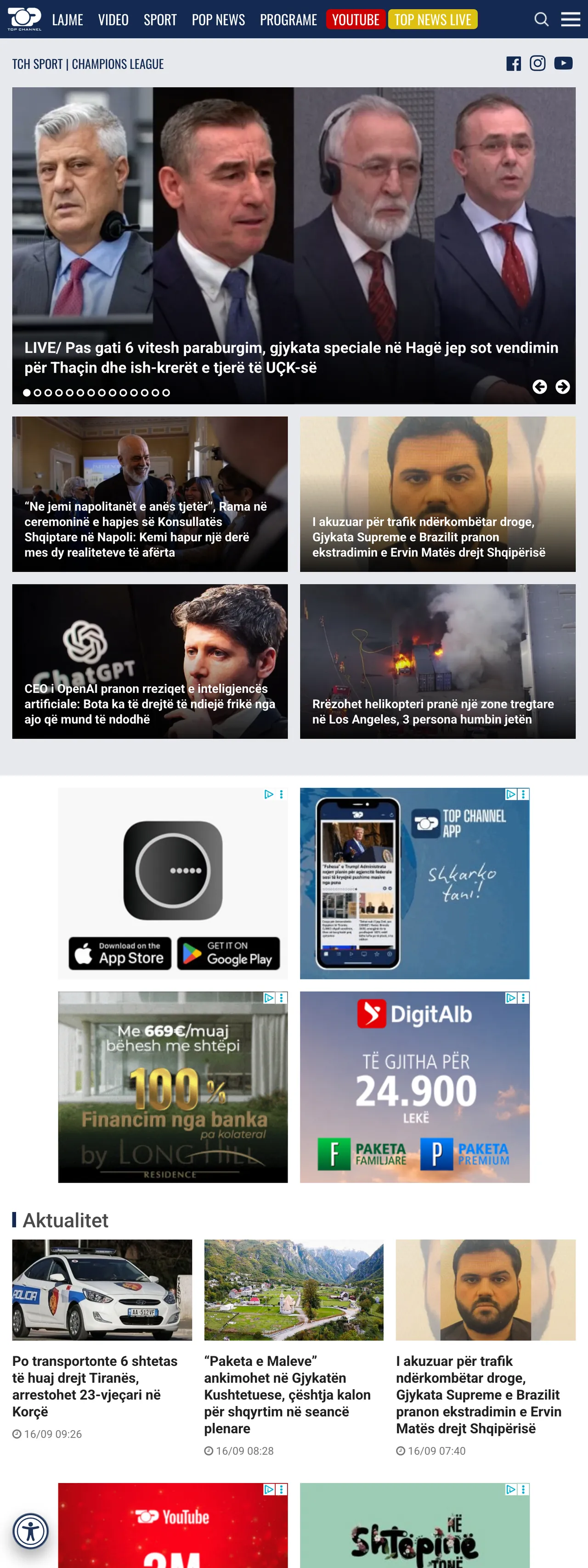 Screenshot of the Top Channel front page