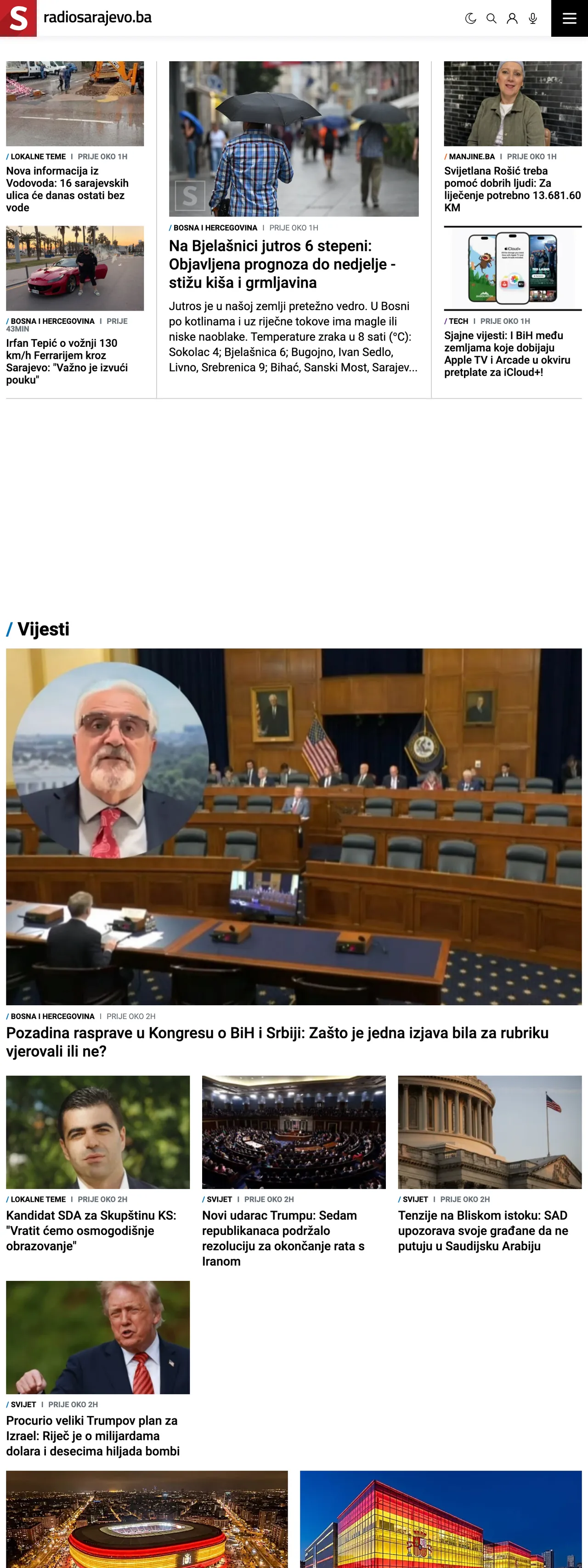 Screenshot of the Radio Sarajevo front page