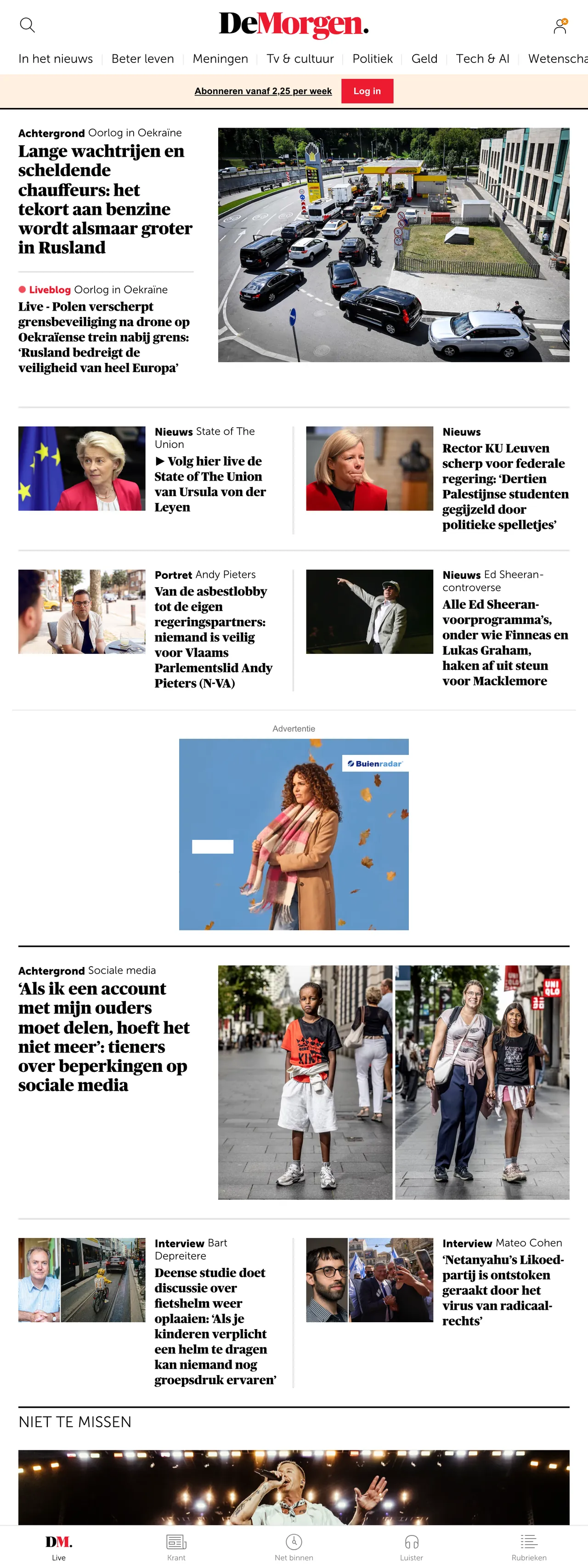 Screenshot of the De Morgen front page