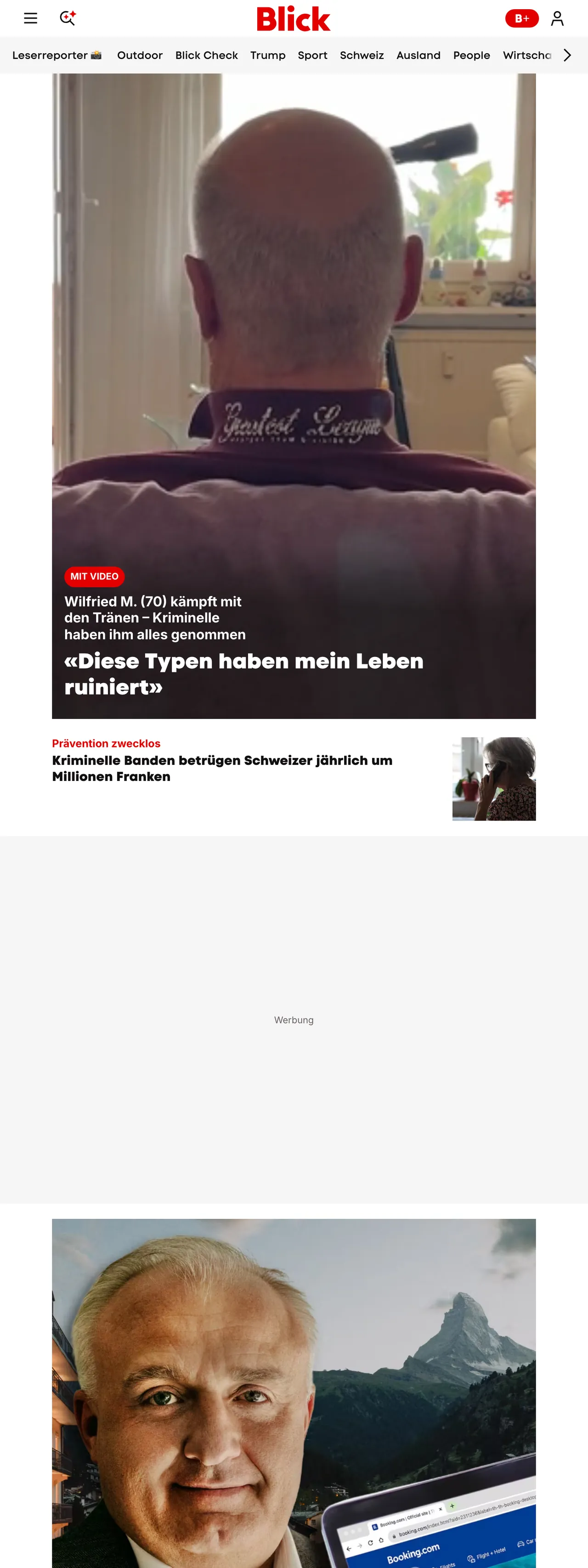 Screenshot of the Blick front page