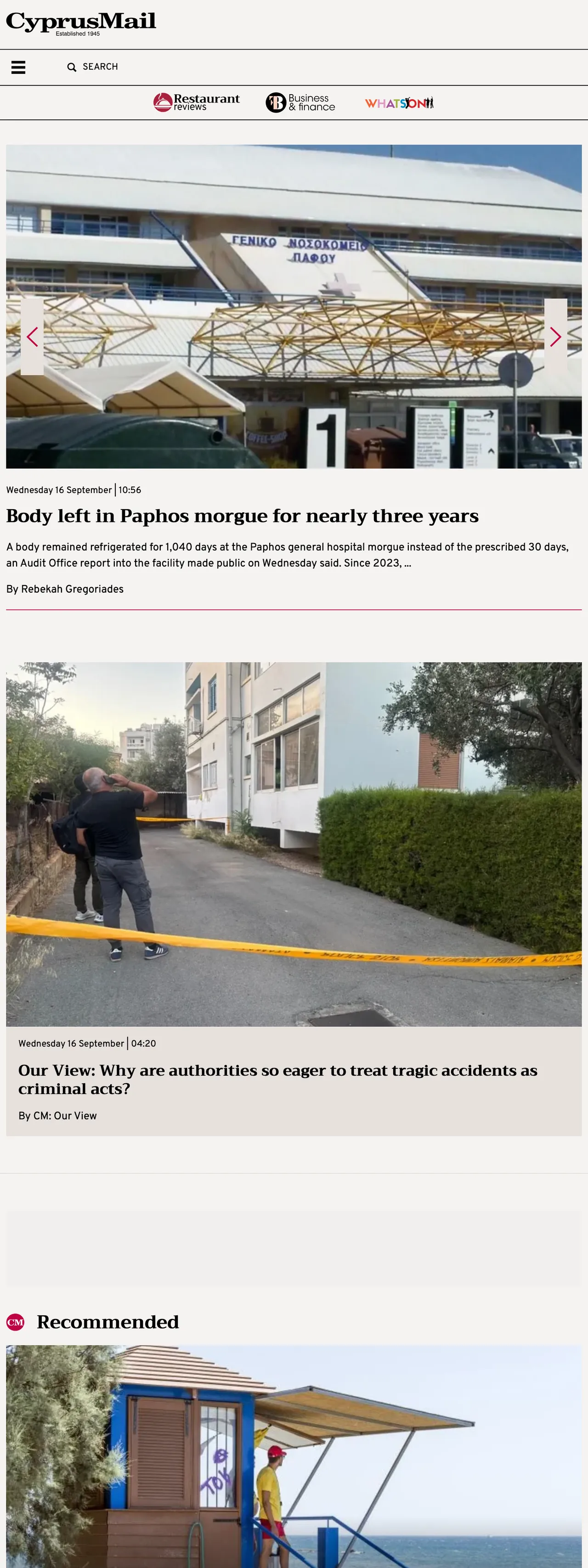 Screenshot of the Cyprus Mail front page