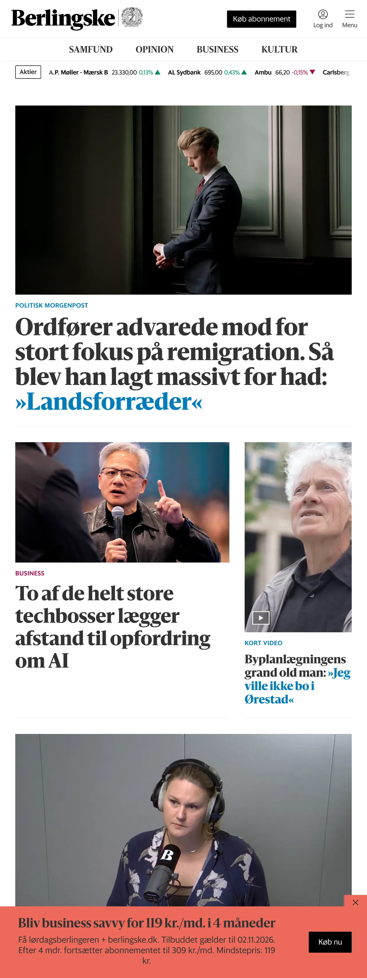 Screenshot of the Berlingske front page