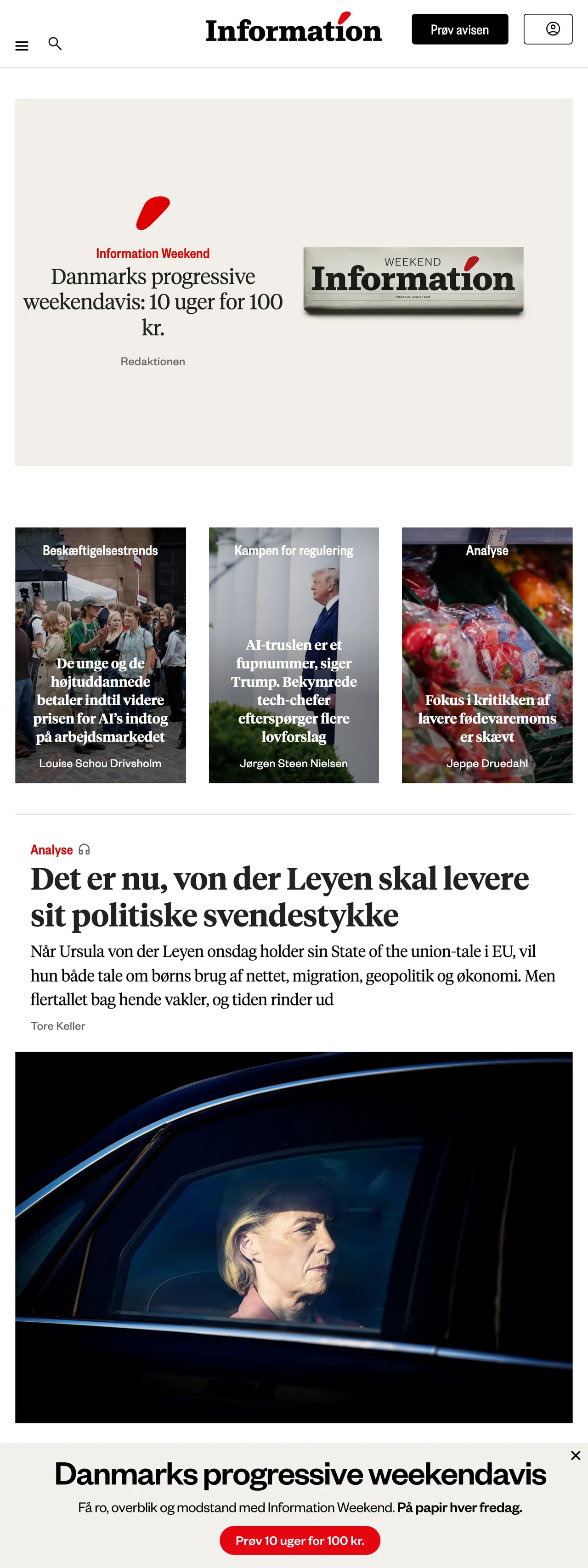 Screenshot of the Information front page