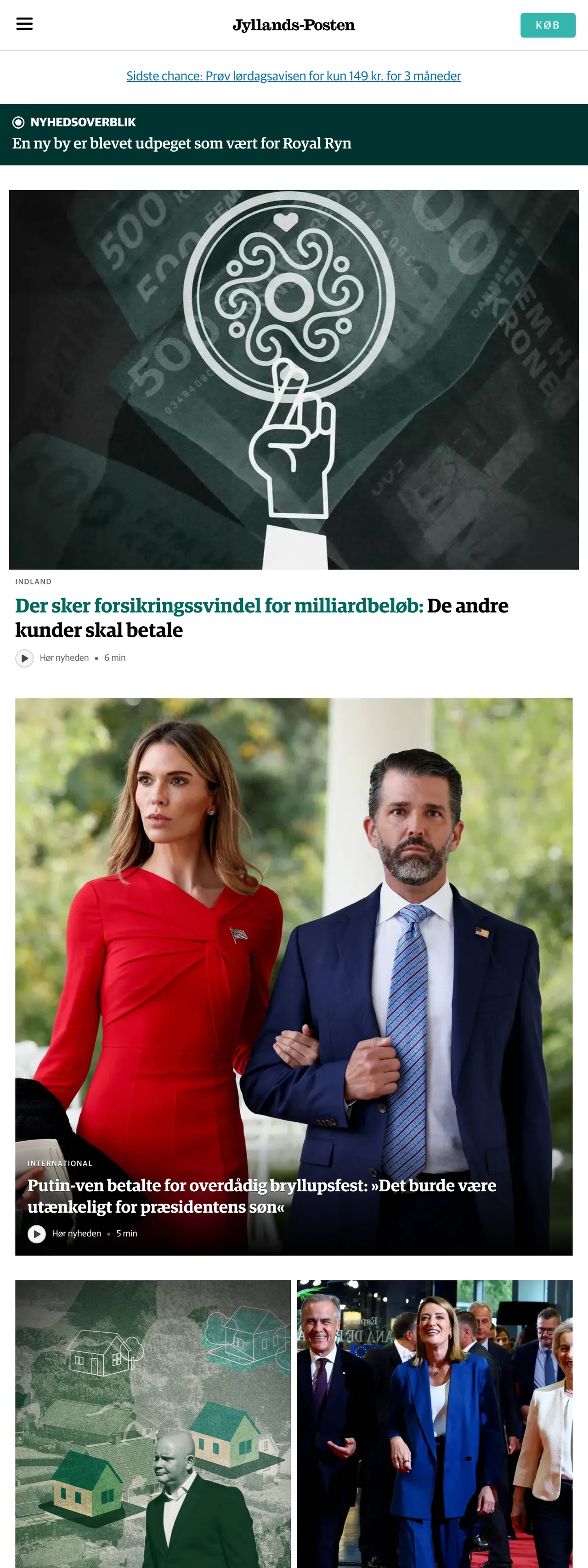 Screenshot of the Jyllands-Posten front page