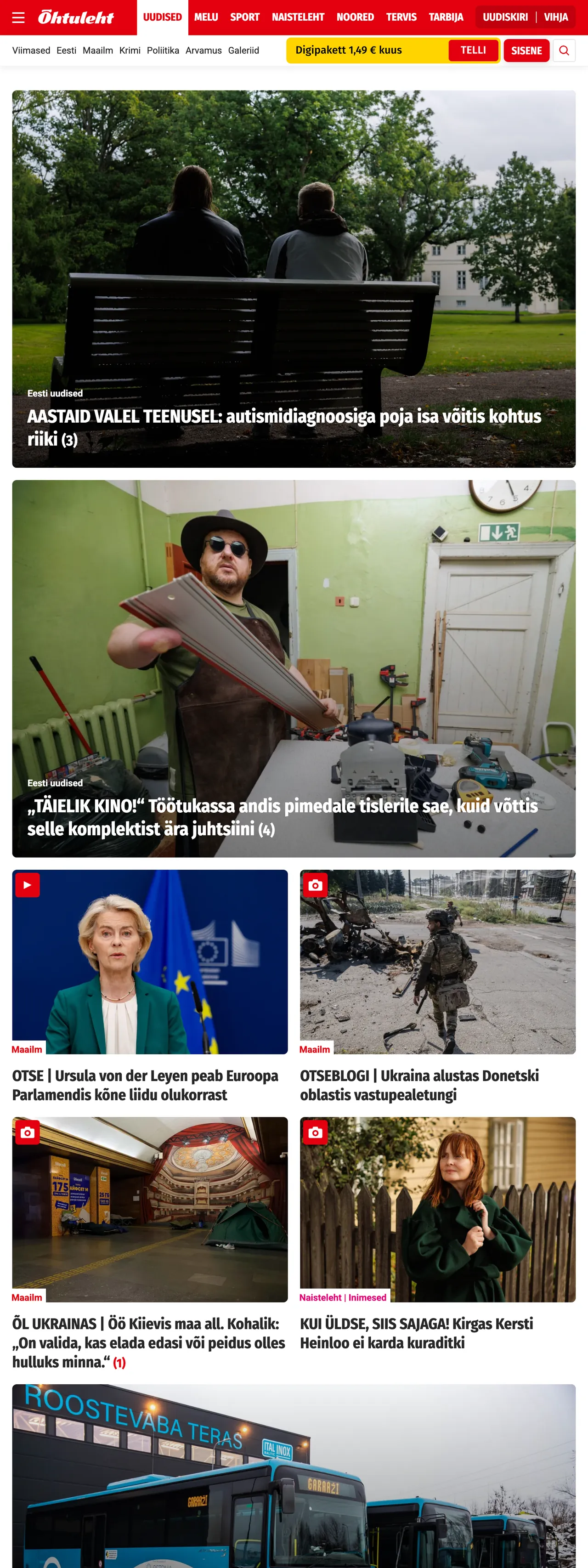 Screenshot of the Õhtuleht front page
