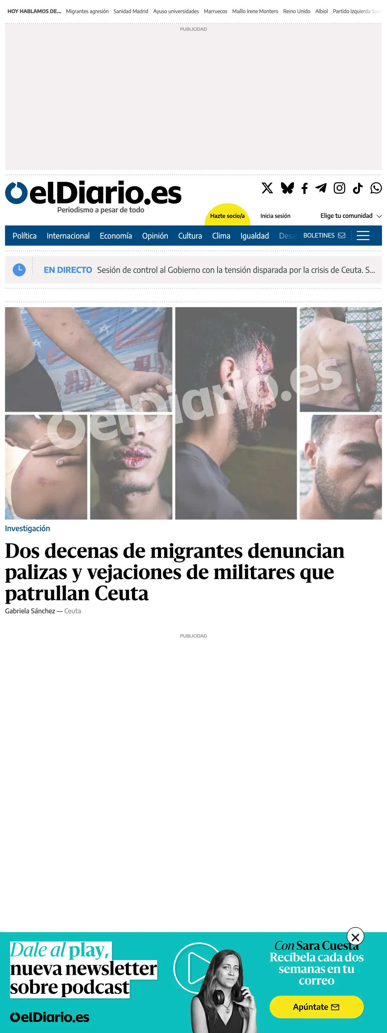 Screenshot of the elDiario.es front page