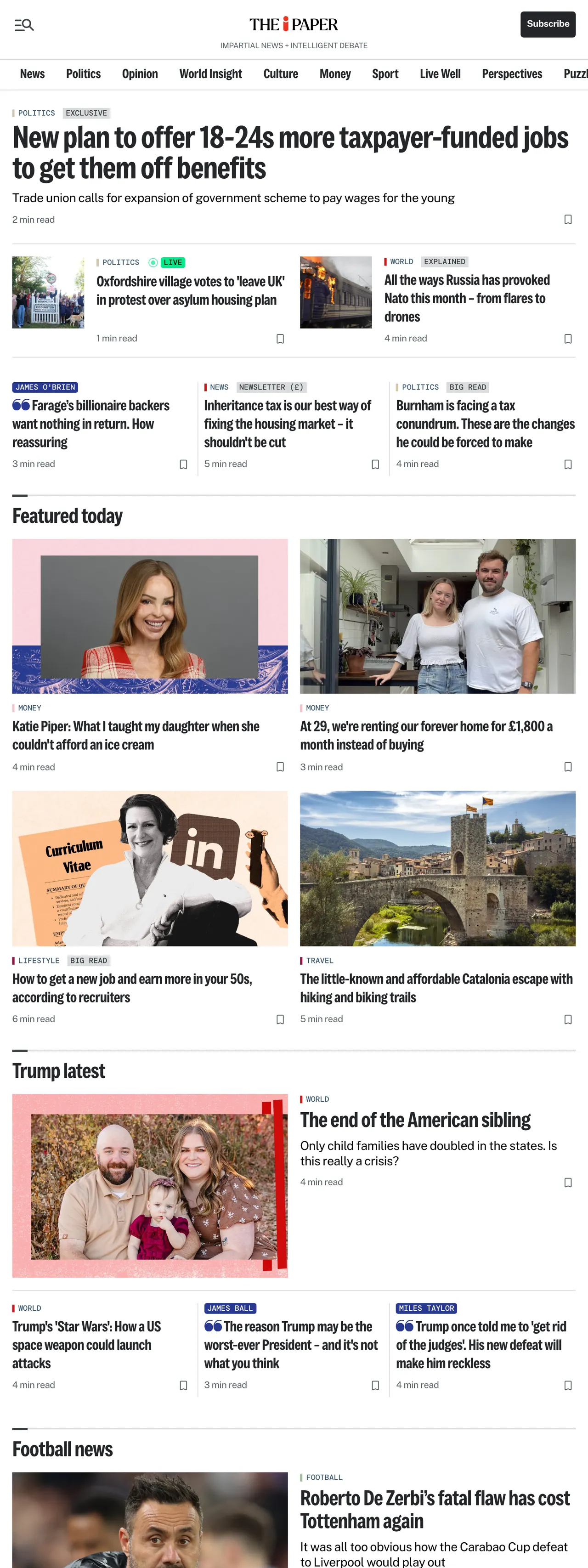 Screenshot of the The i Paper front page