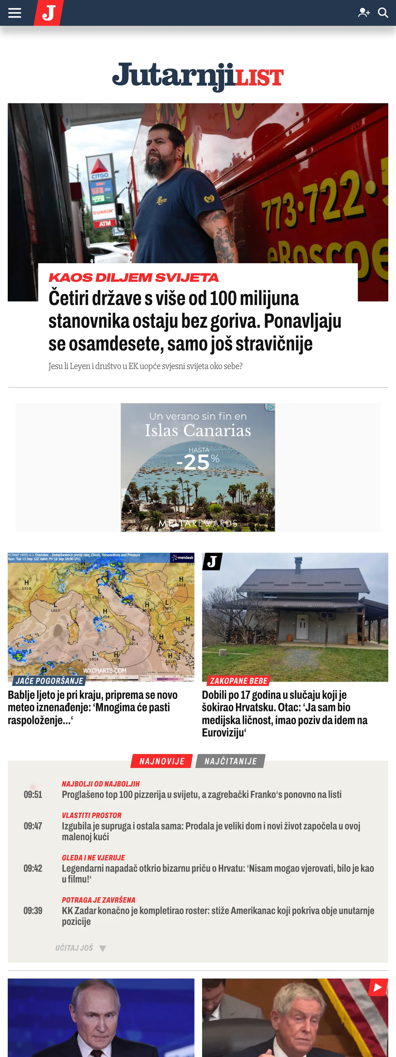 Screenshot of the Jutarnji list front page