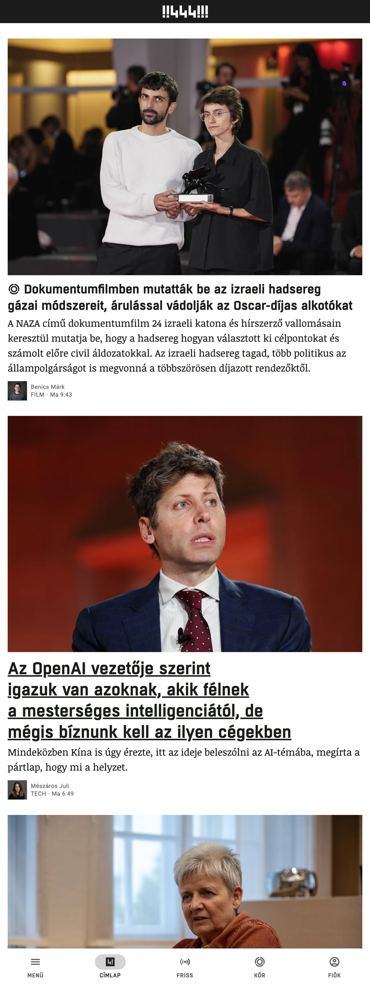 Screenshot of the 444 front page