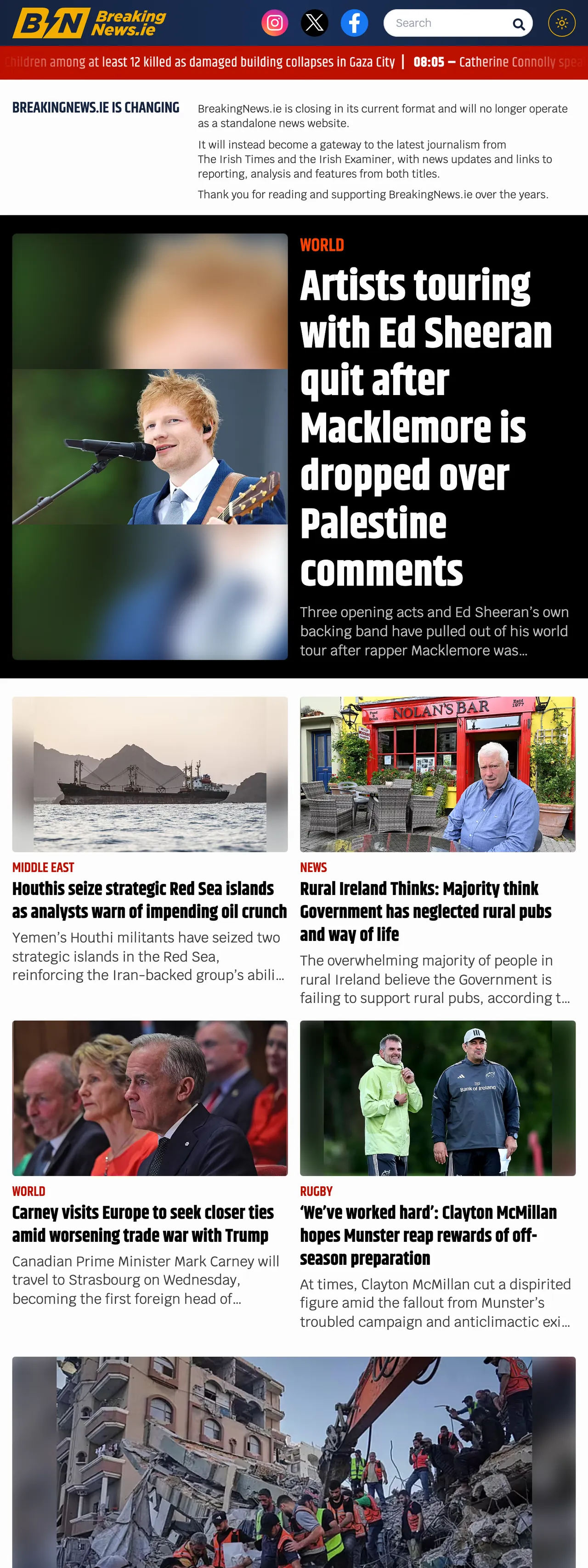 Screenshot of the BreakingNews.ie front page