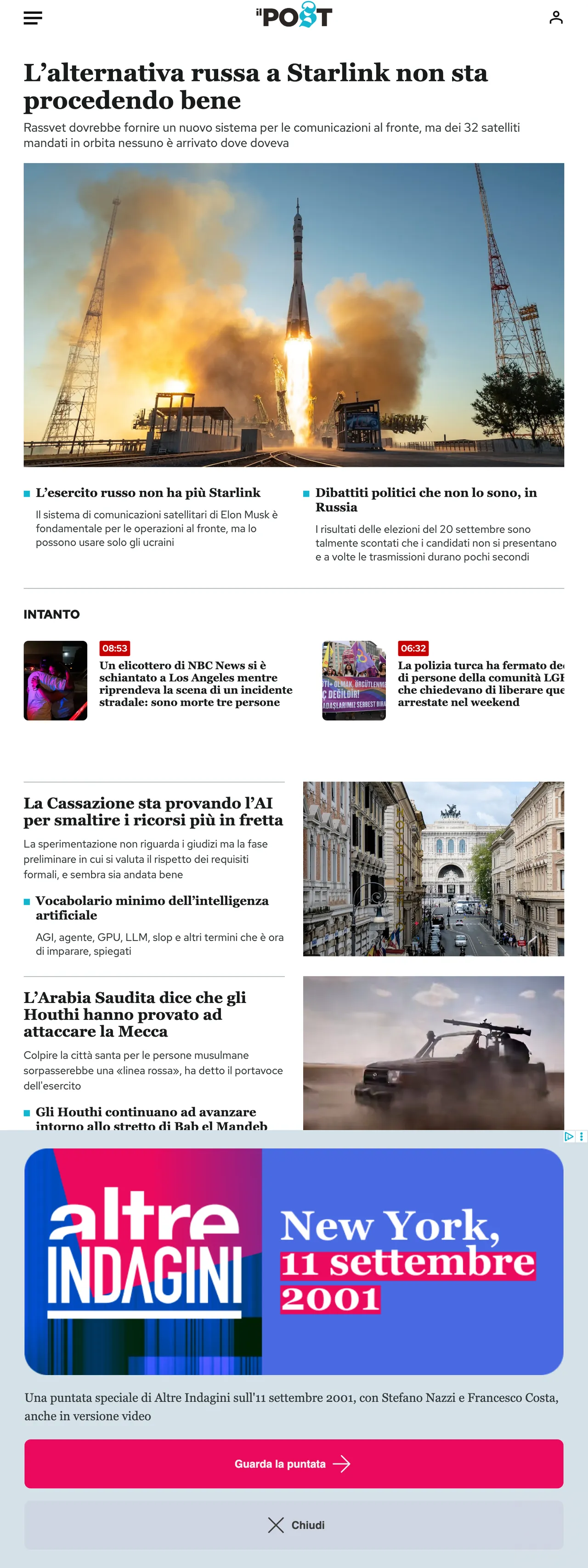 Screenshot of the Il Post front page