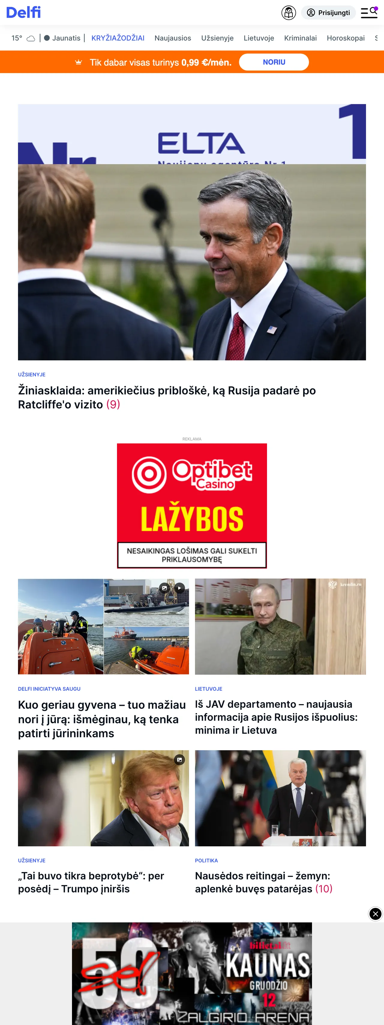 Screenshot of the Delfi front page