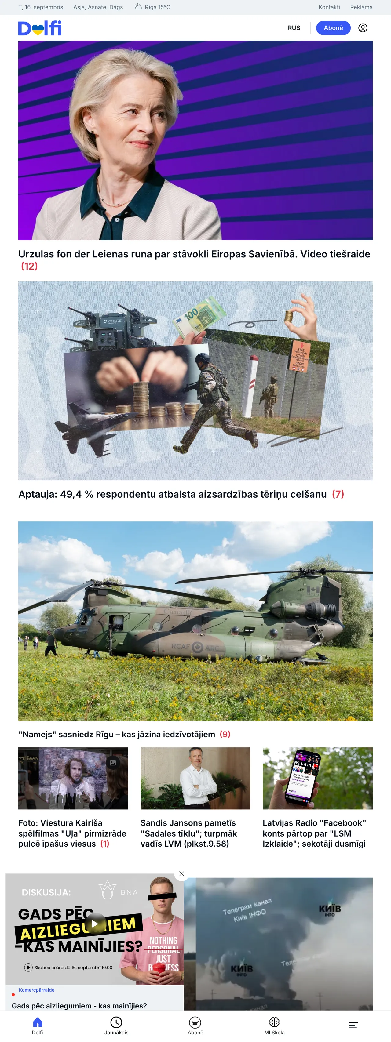 Screenshot of the Delfi front page