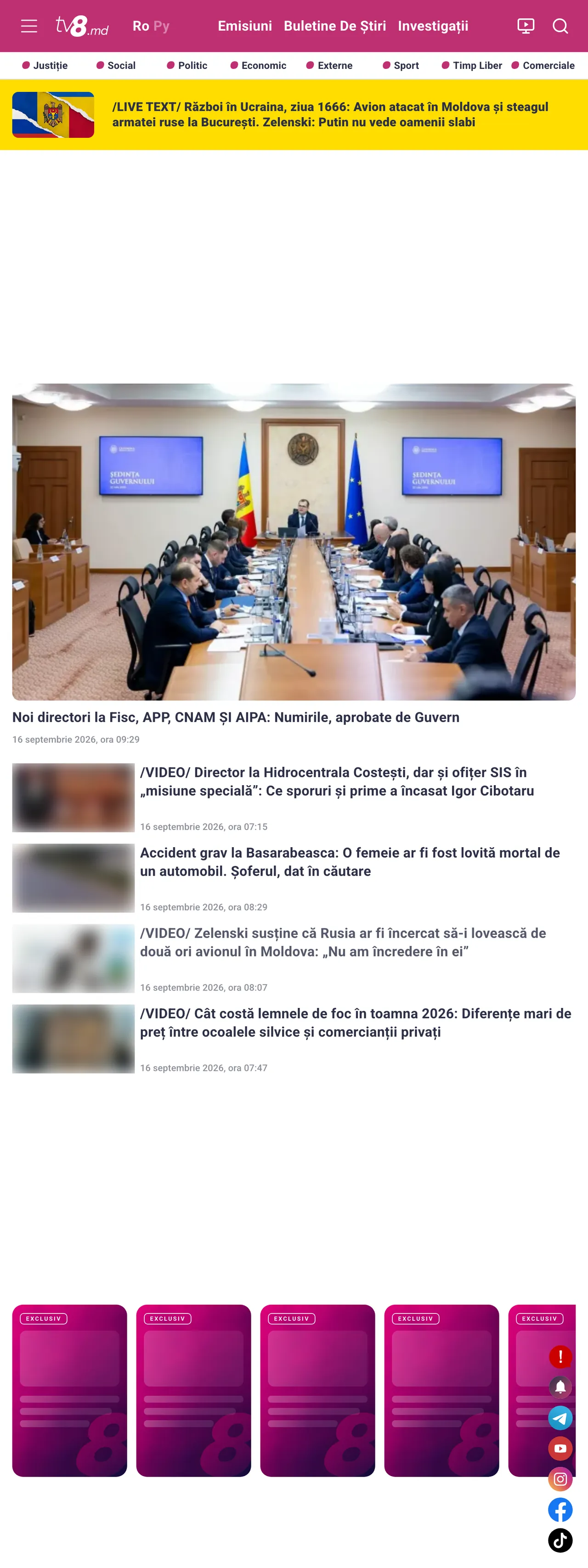 Screenshot of the TV8 front page