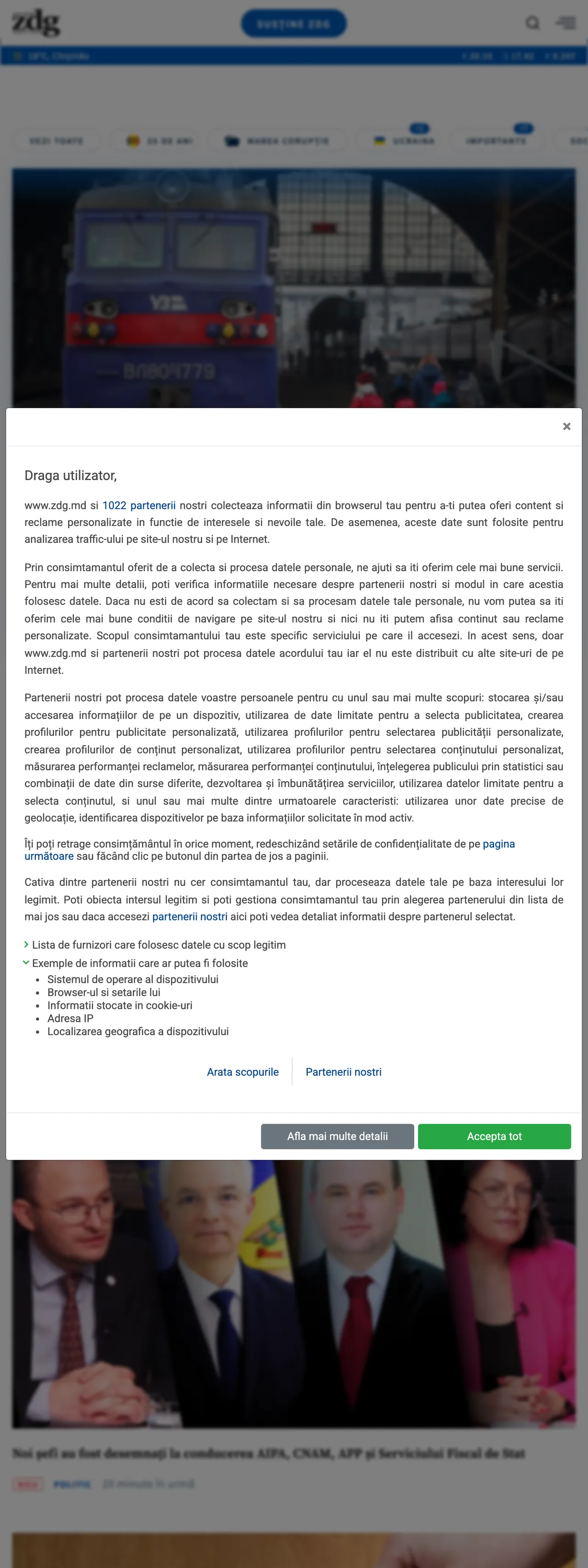 Screenshot of the Ziarul de Gardă front page