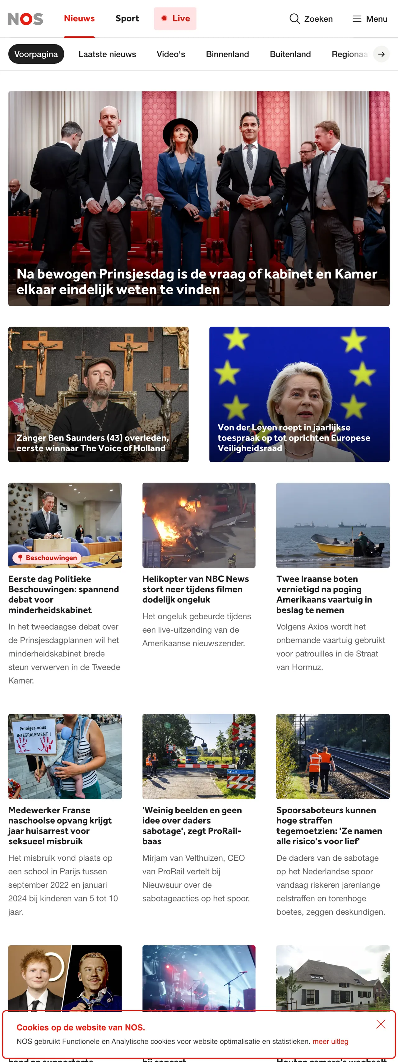 Screenshot of the NOS front page
