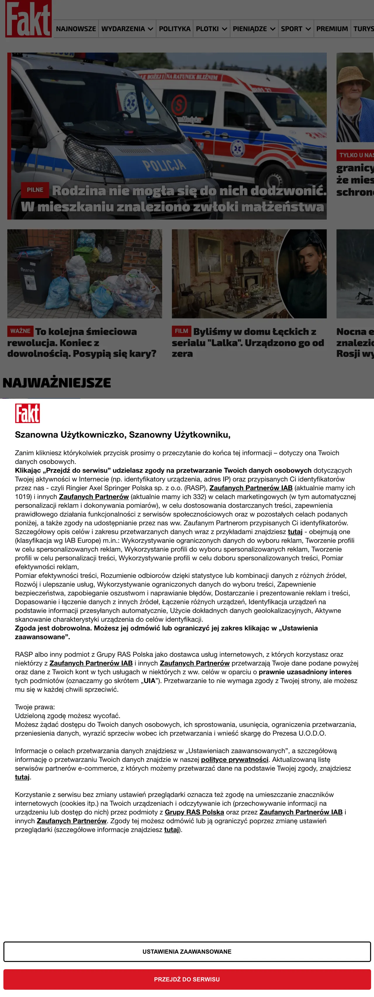 Screenshot of the Fakt front page
