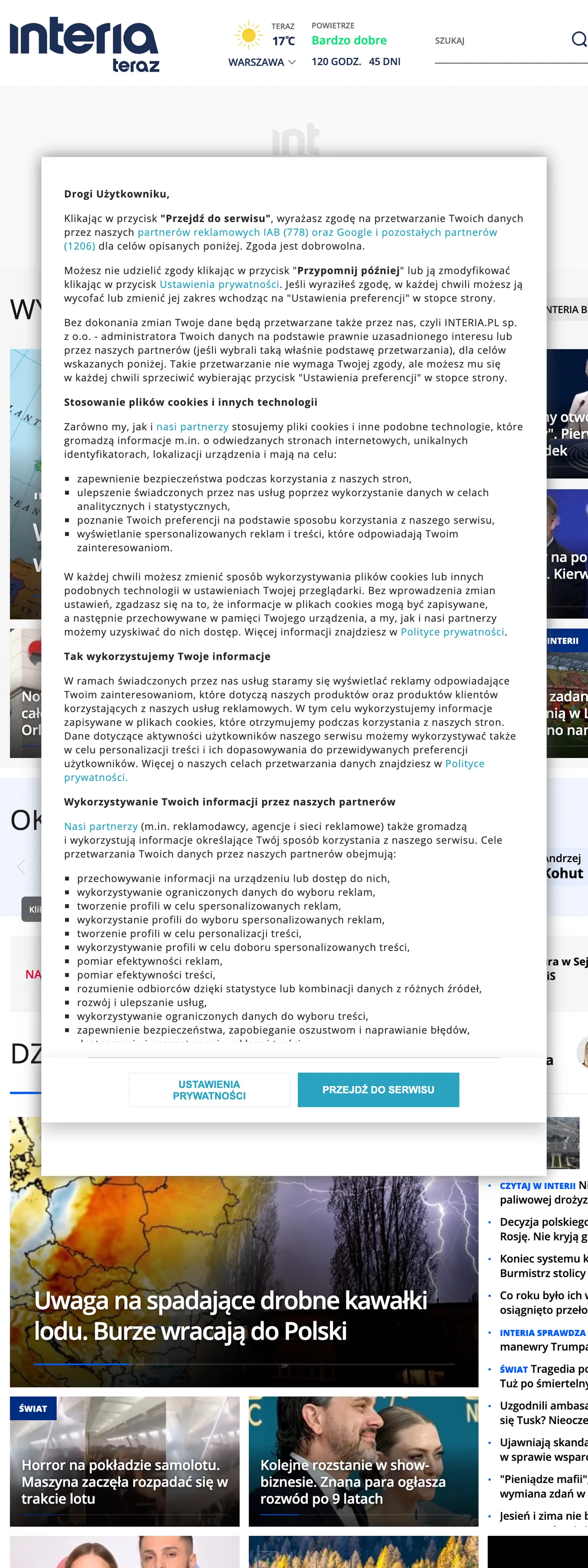 Screenshot of the Interia front page