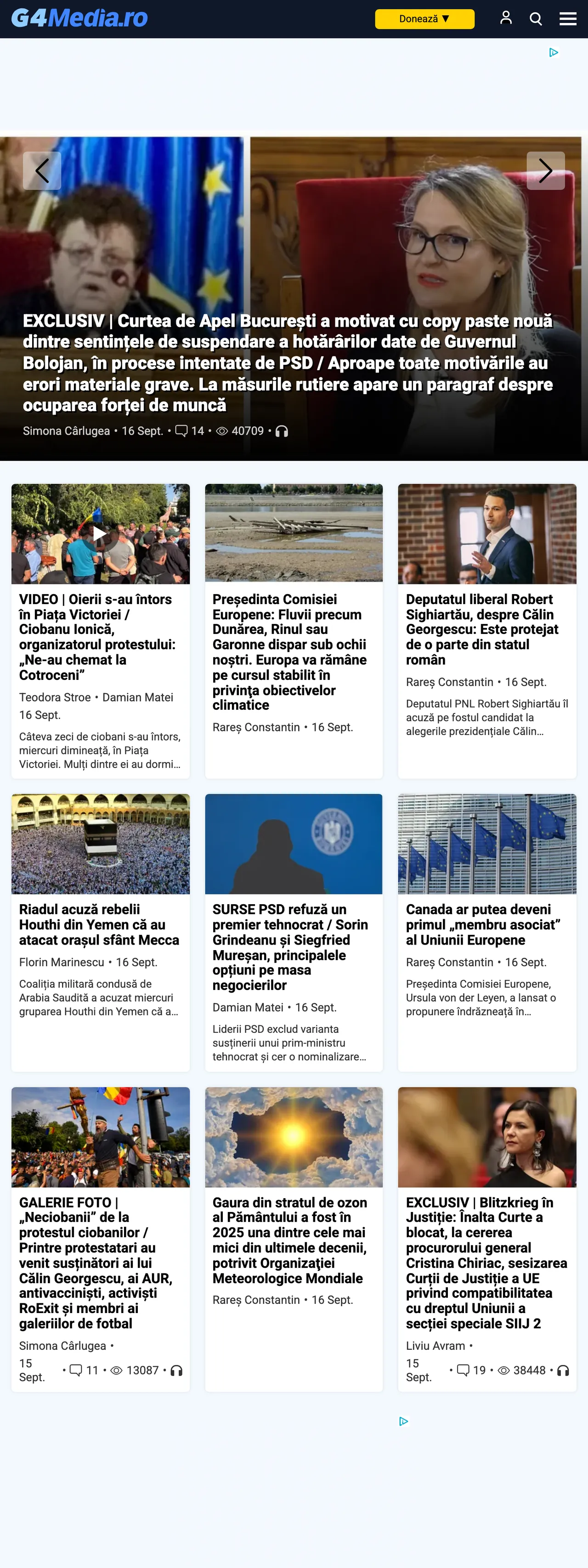 Screenshot of the G4Media front page