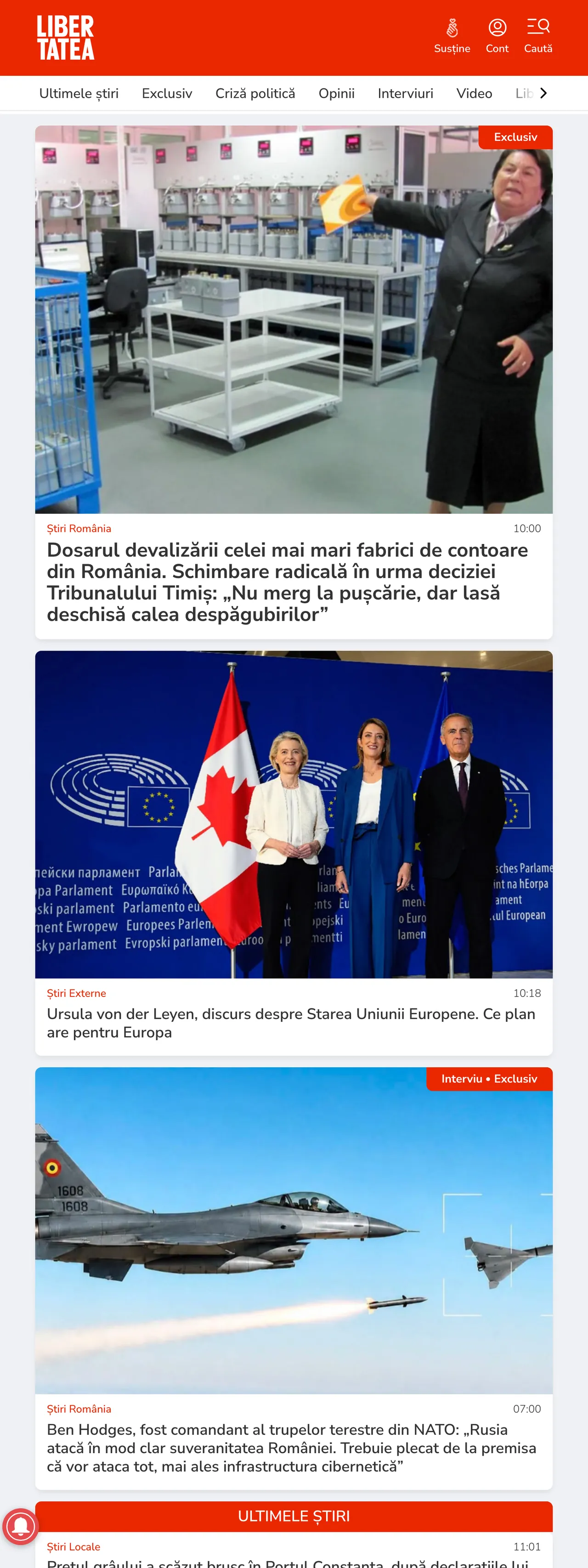 Screenshot of the Libertatea front page