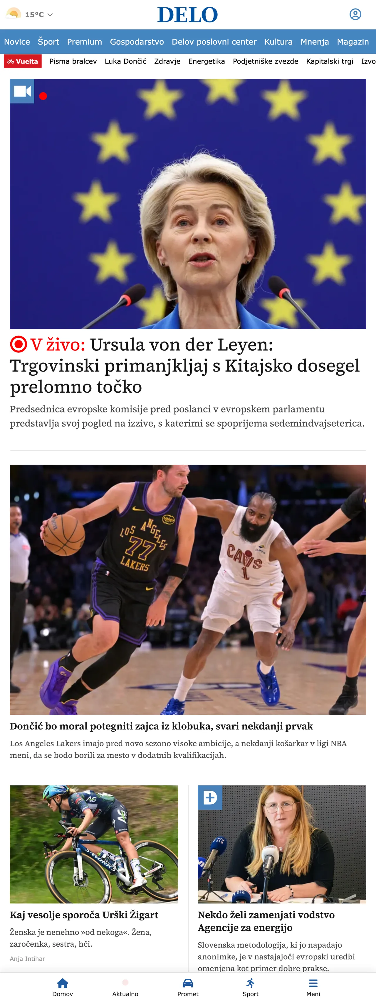 Screenshot of the Delo front page