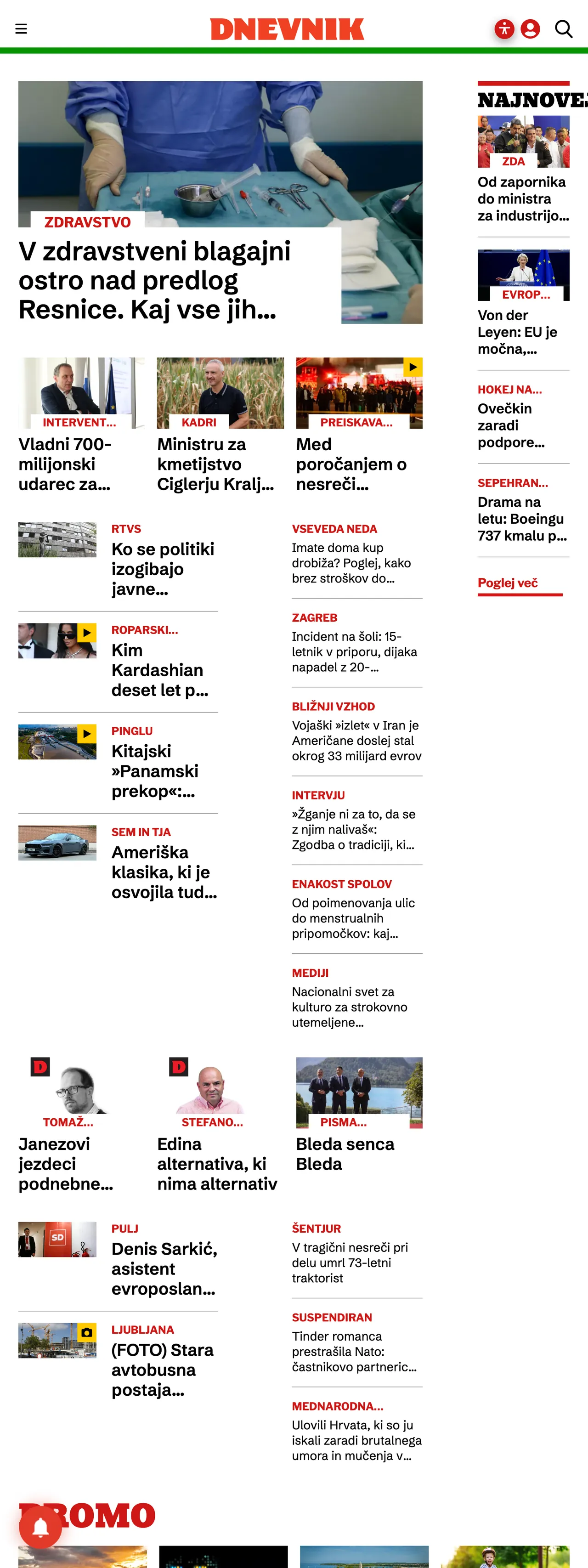 Screenshot of the Dnevnik front page