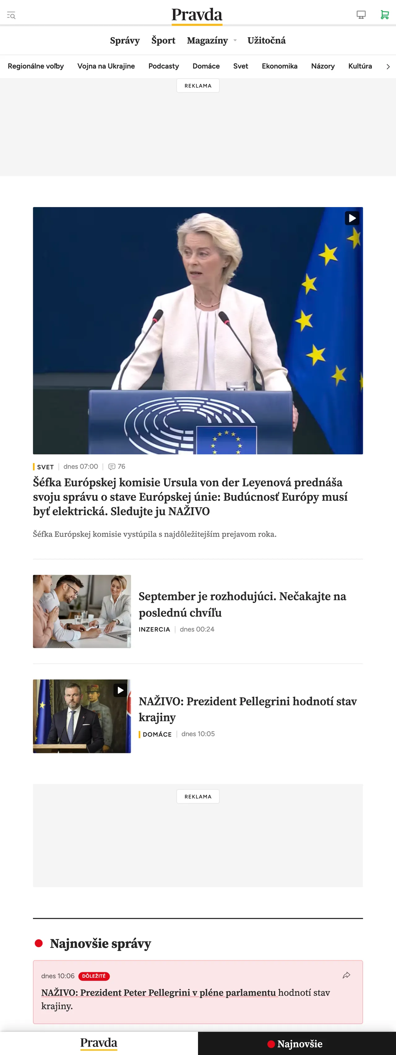 Screenshot of the Pravda front page