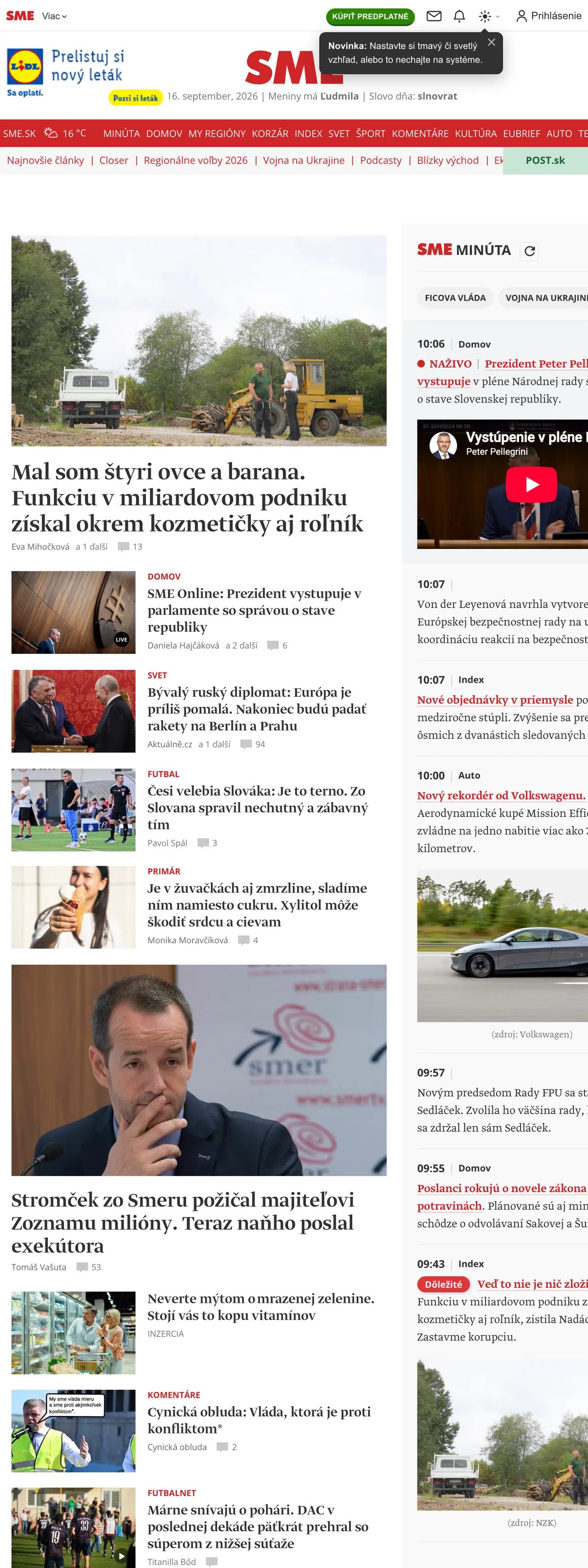Screenshot of the SME front page