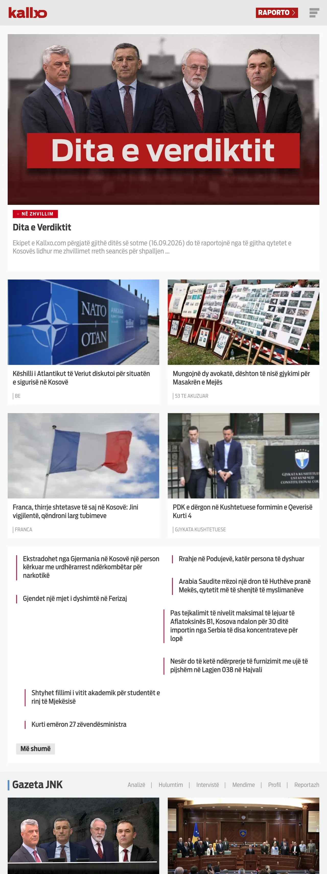 Screenshot of the Kallxo front page