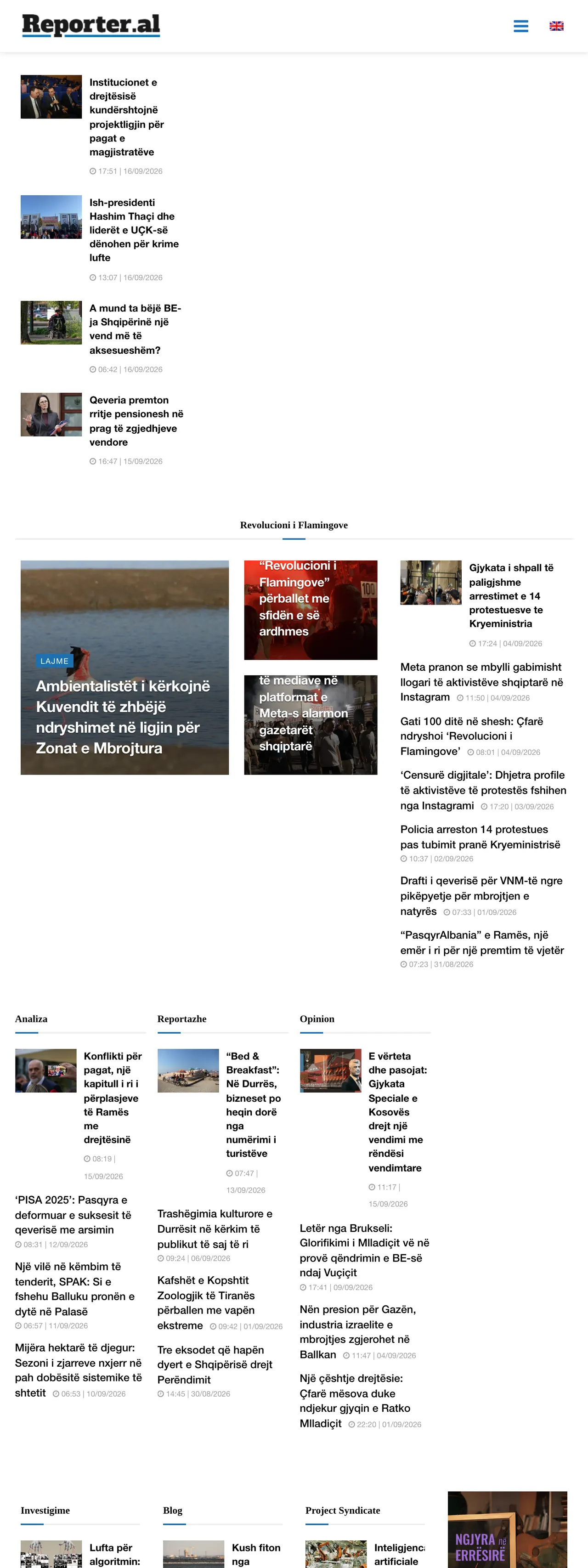 Screenshot of the Reporter.al front page