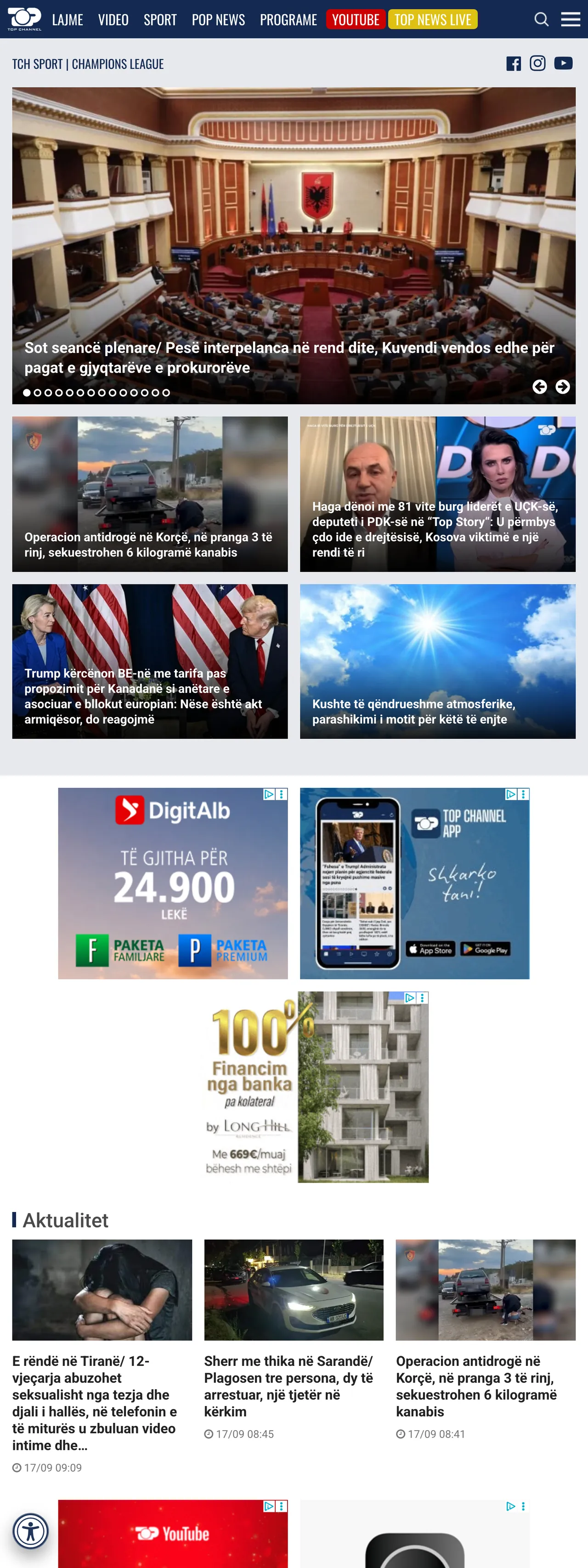 Screenshot of the Top Channel front page