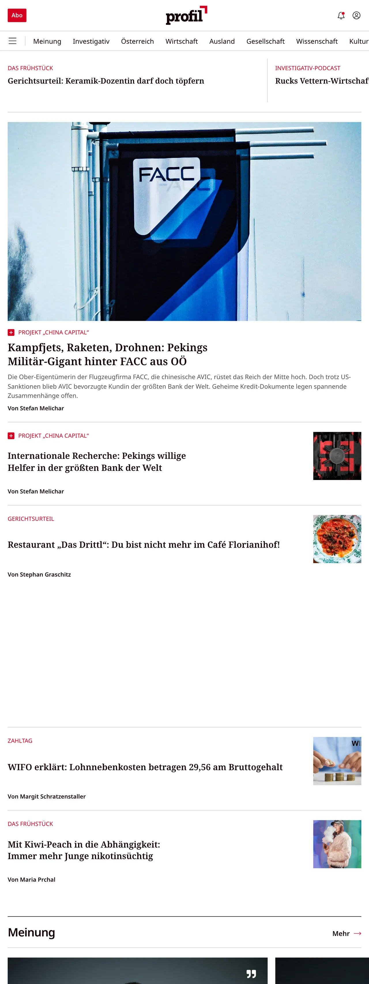 Screenshot of the profil front page