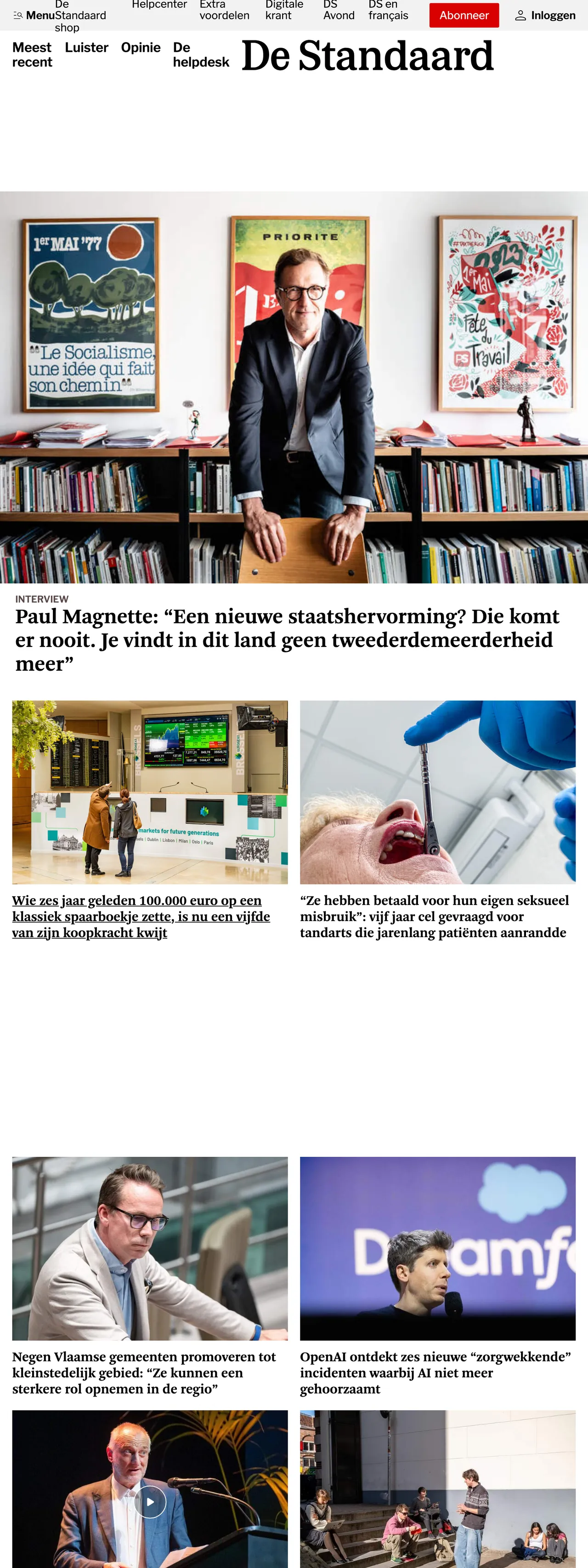 Screenshot of the De Standaard front page