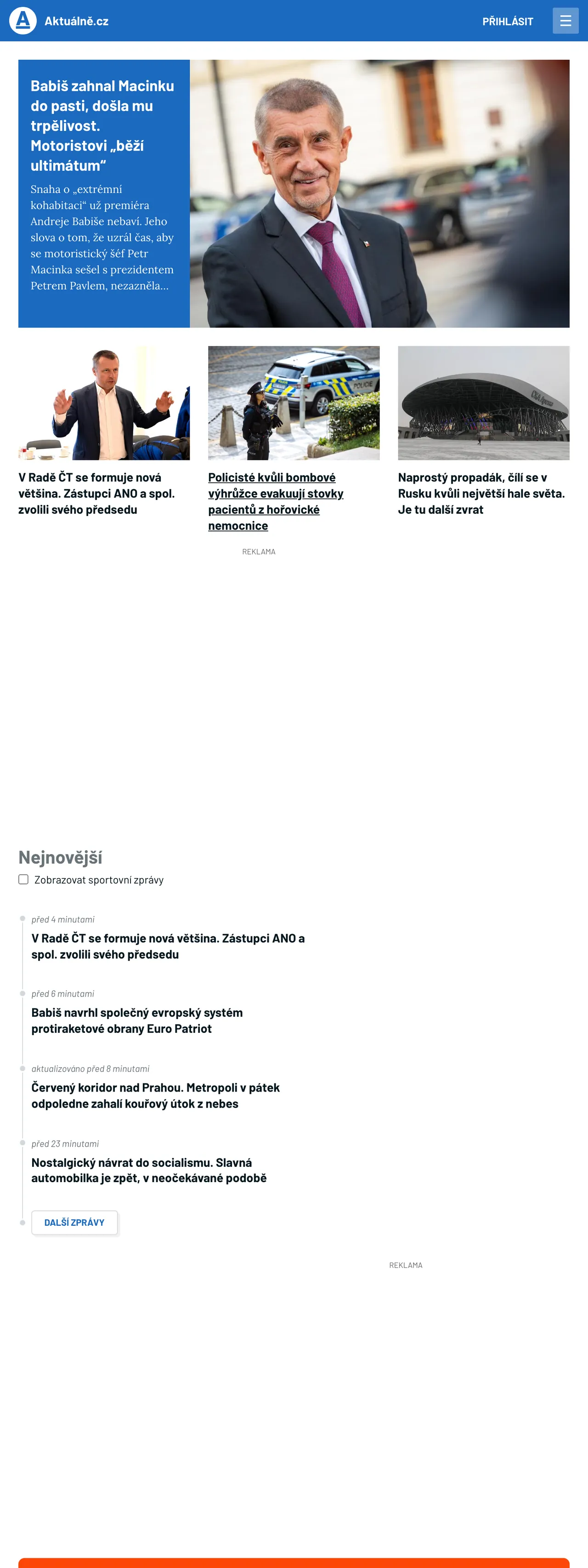Screenshot of the Aktuálně.cz front page