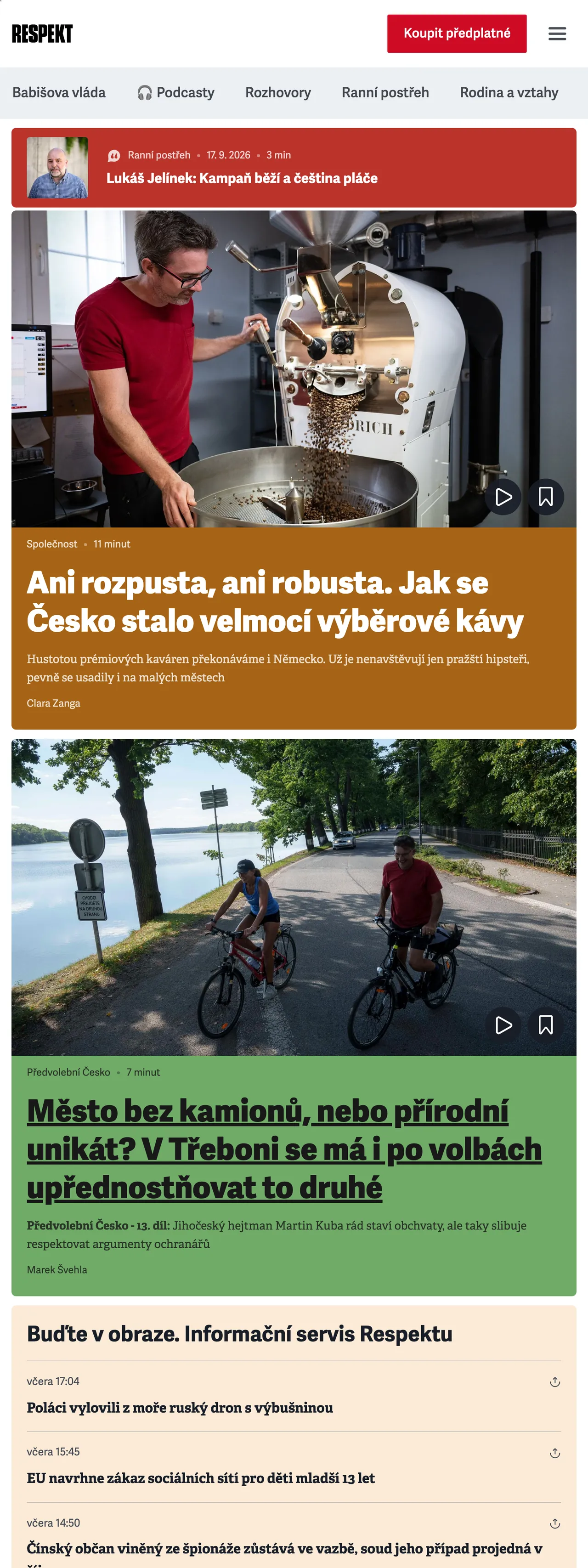 Screenshot of the Respekt front page