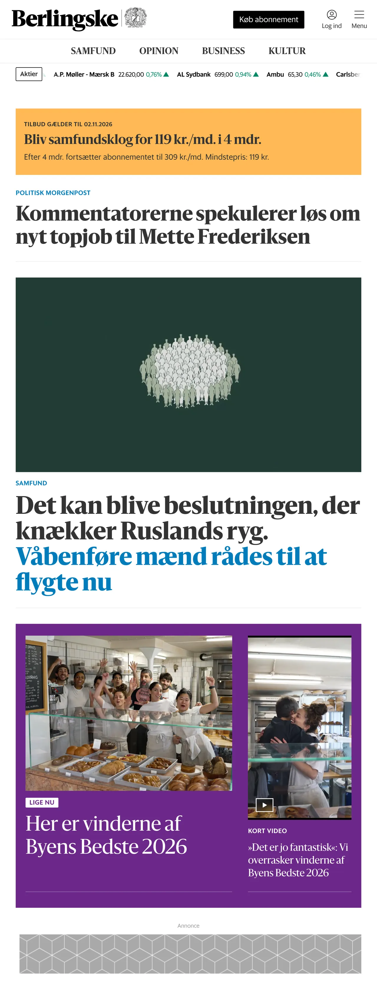 Screenshot of the Berlingske front page