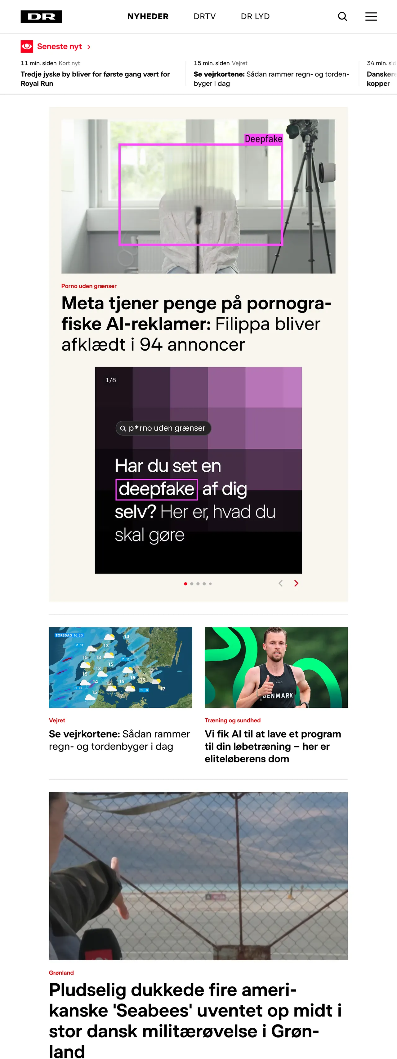 Screenshot of the DR front page