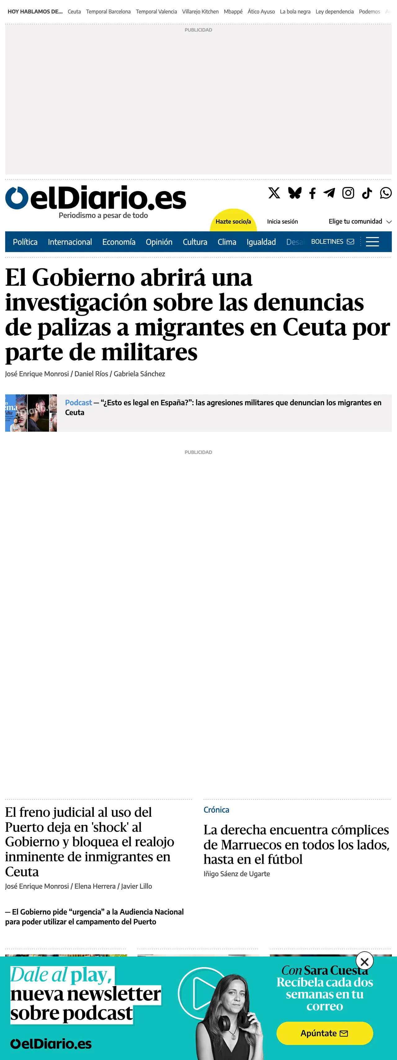 Screenshot of the elDiario.es front page